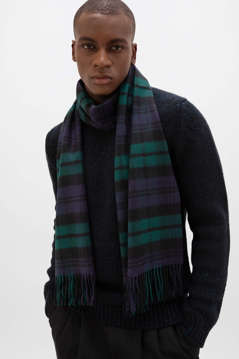 Johnstons of Elgin Black Watch Tartan Wide Cashmere Scarf outlook