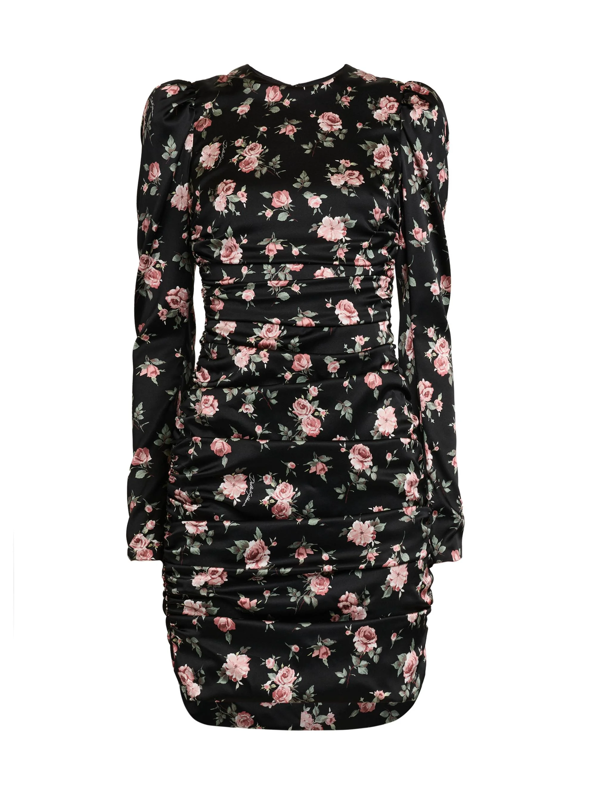 Women's Ruched Floral Stretch Silk Sheath Minidress - Rose Vintage F Nero - 1
