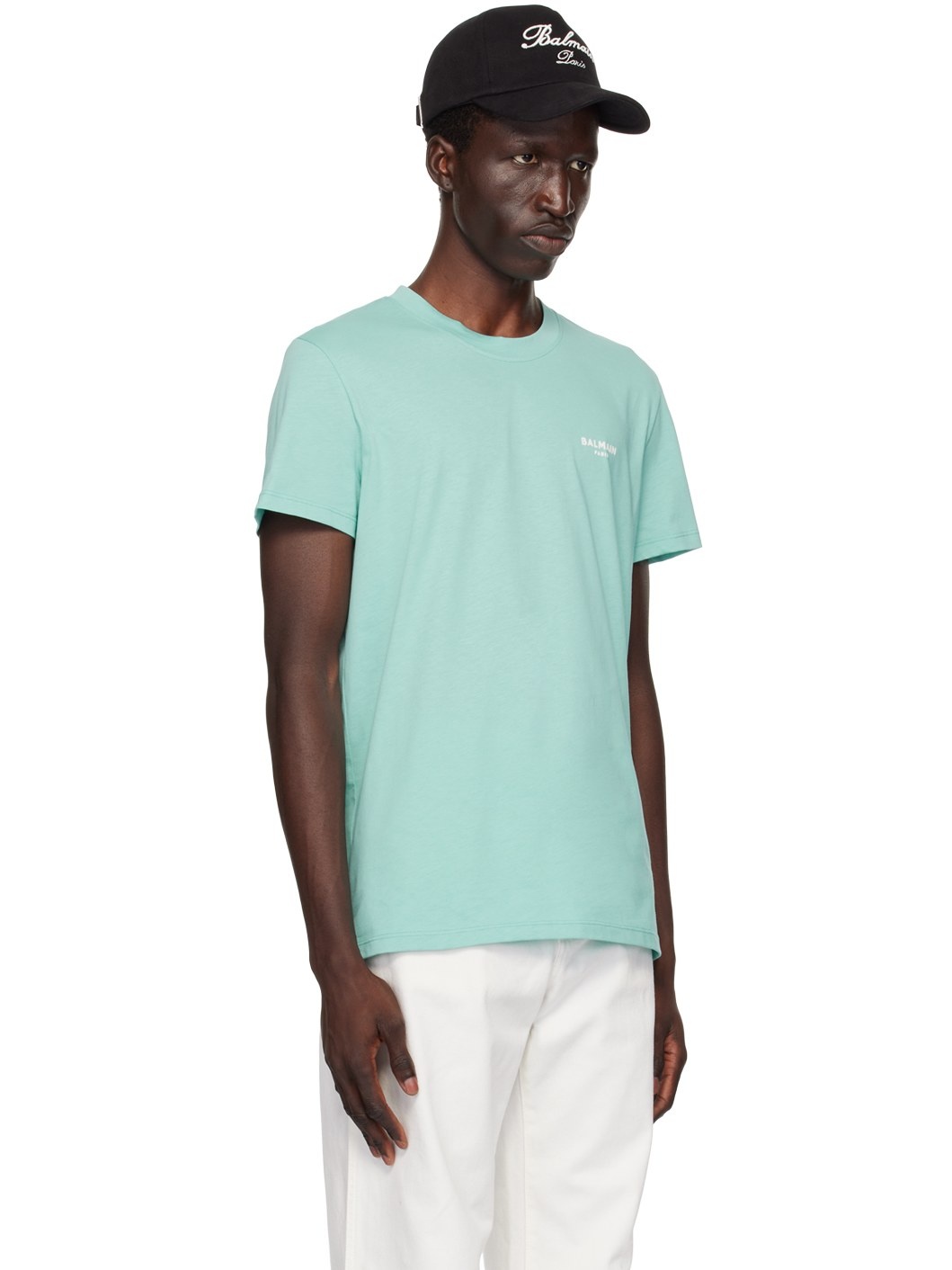 Blue 'Balmain Paris' Flocked T-Shirt - 2