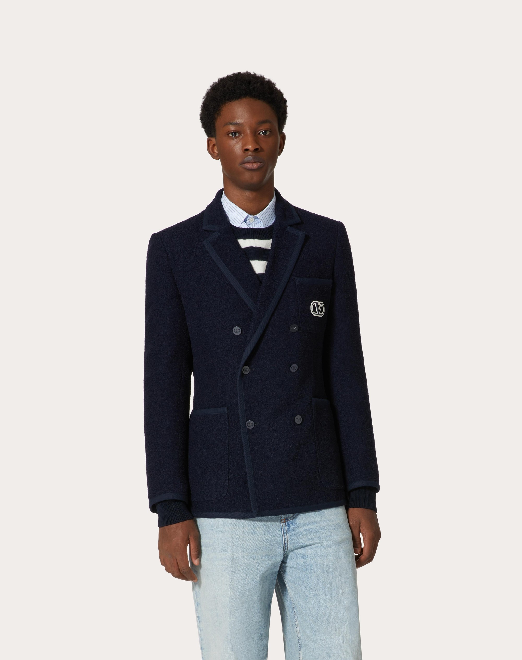 DOUBLE-BREASTED BOUCLÉ WOOL JACKET WITH VLOGO SIGNATURE EMBROIDERY - 3