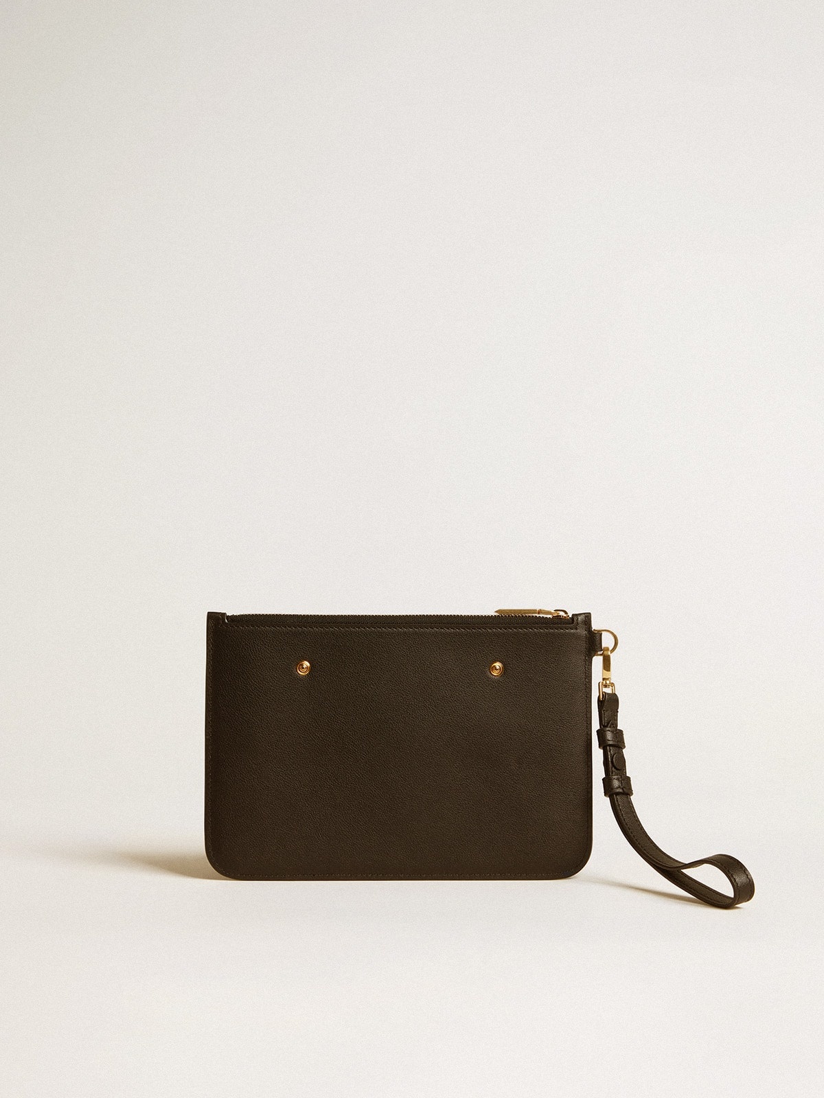 Pouch in black leather with raised logo - 2