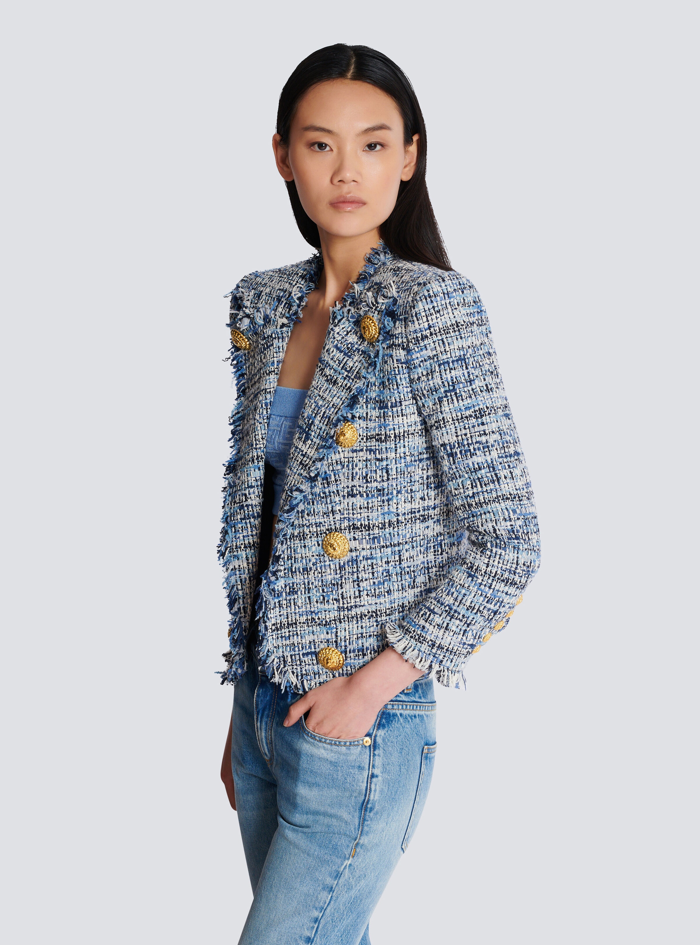 Cropped tweed edge-to-edge jacket with 8 buttons - 6
