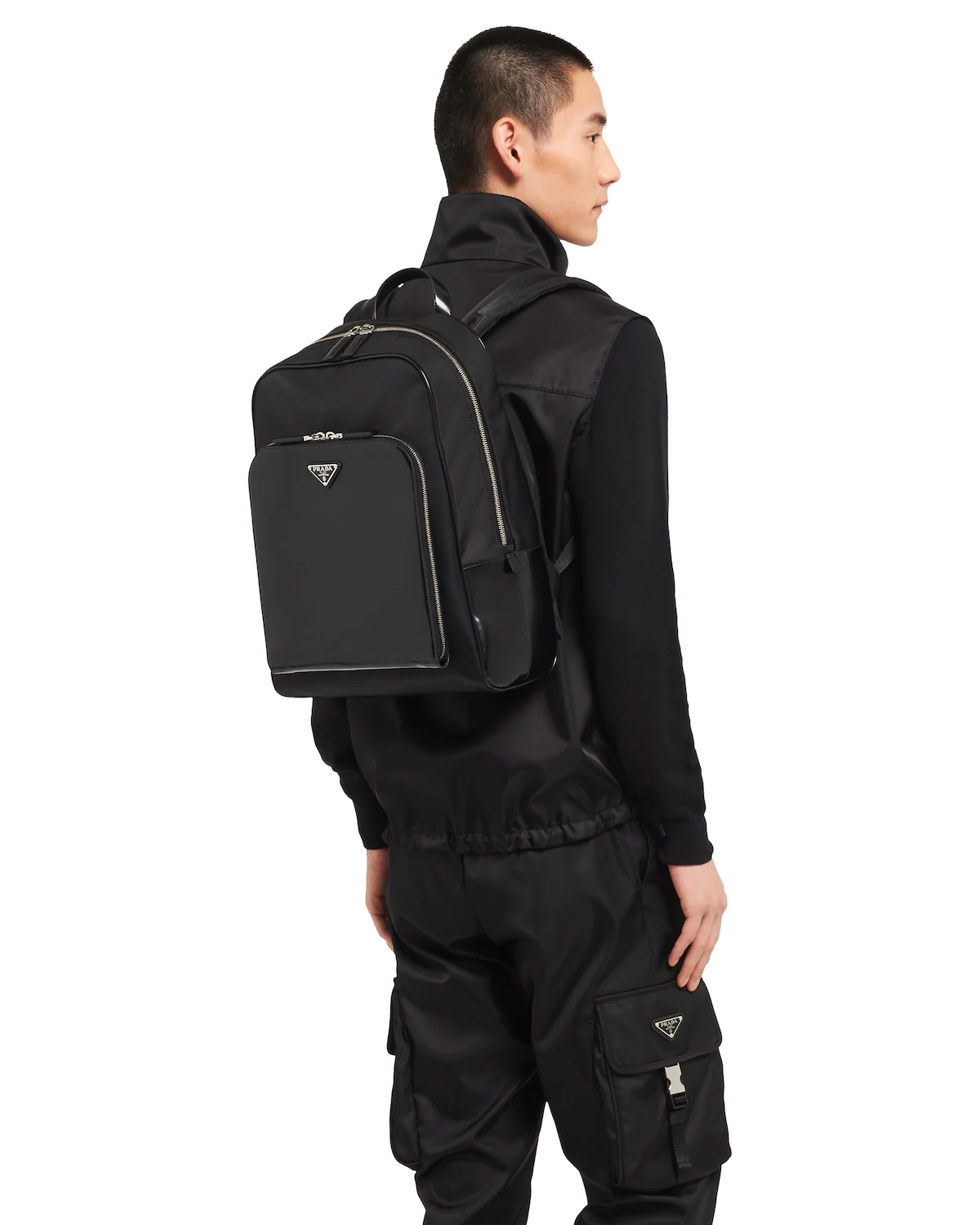 Re-Nylon and leather backpack - 2