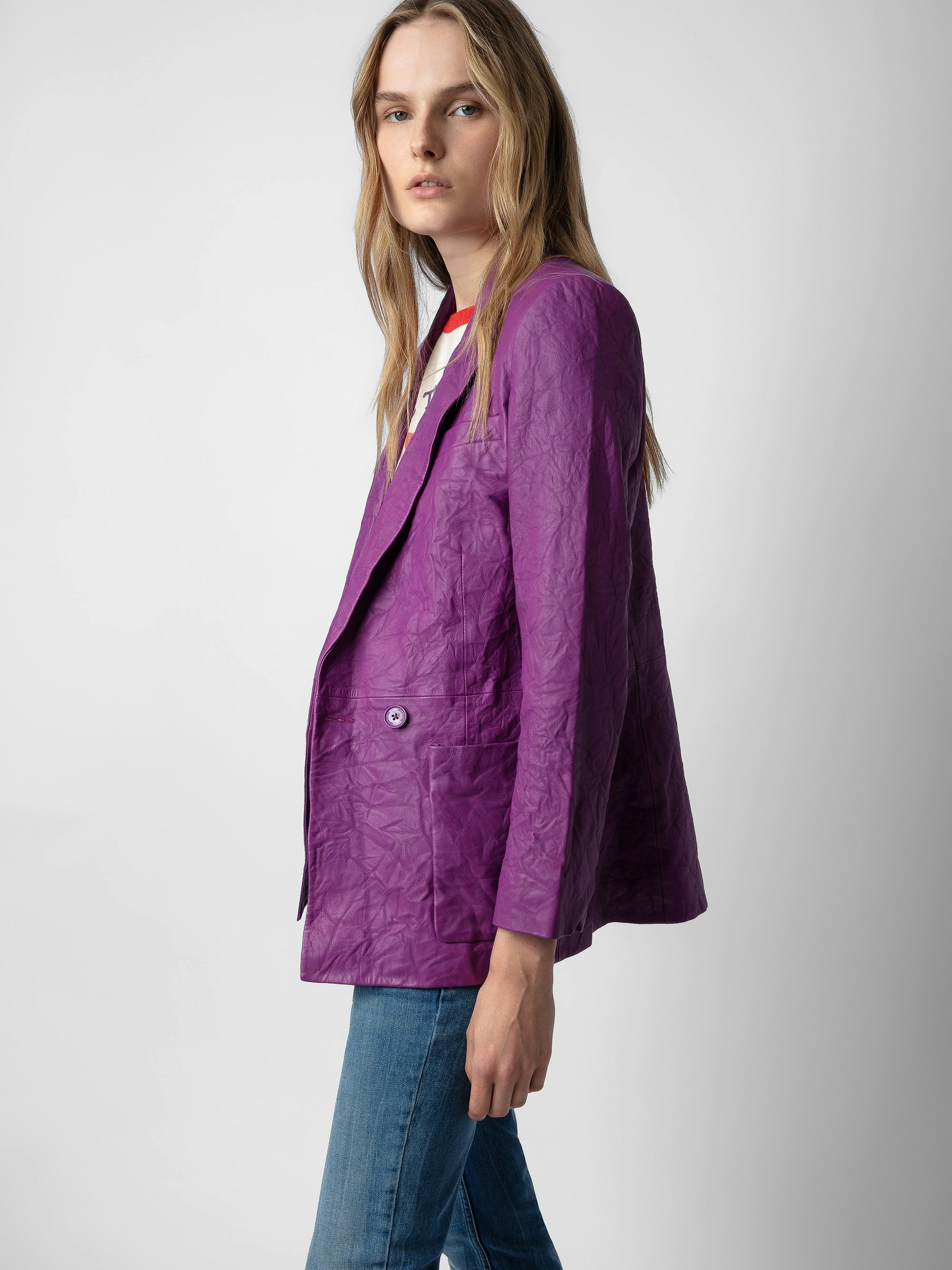 Visko Crinkled Leather Blazer - 4