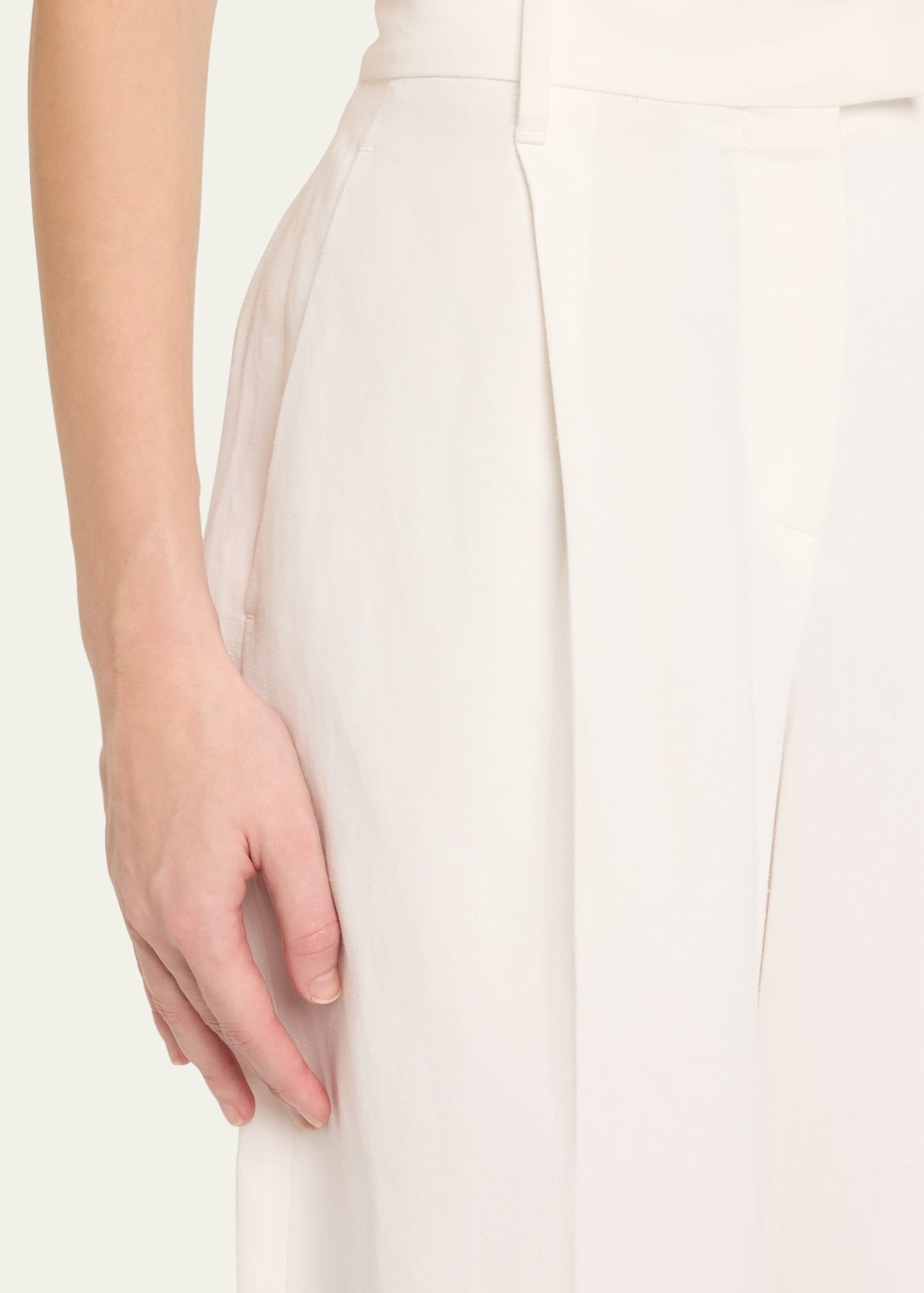 Wide-Leg Fluid Linen Twill Tailored Pants - 5