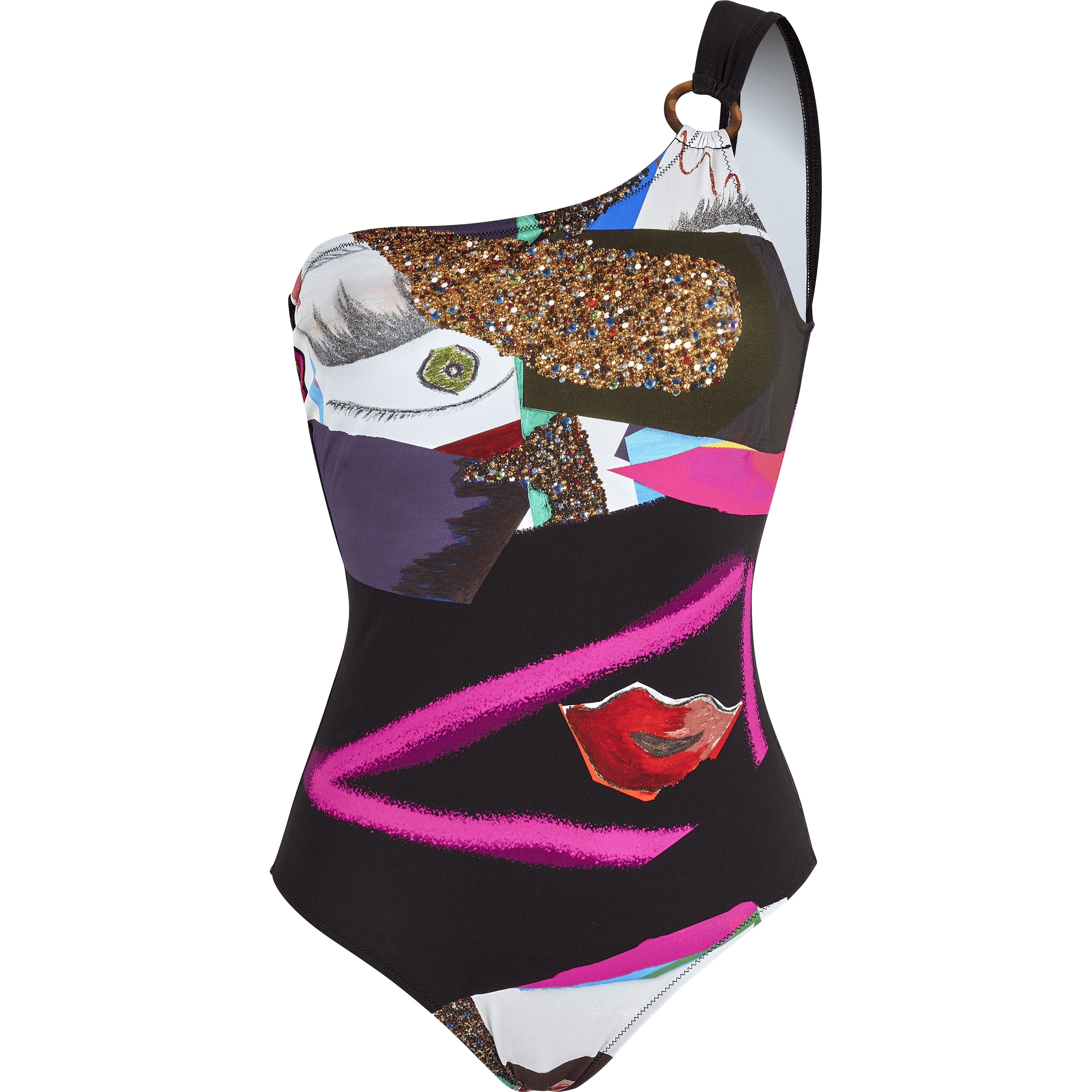 Women One-piece asymmetric Swimsuit Passion - Vilebrequin x Deux femmes noires - 1