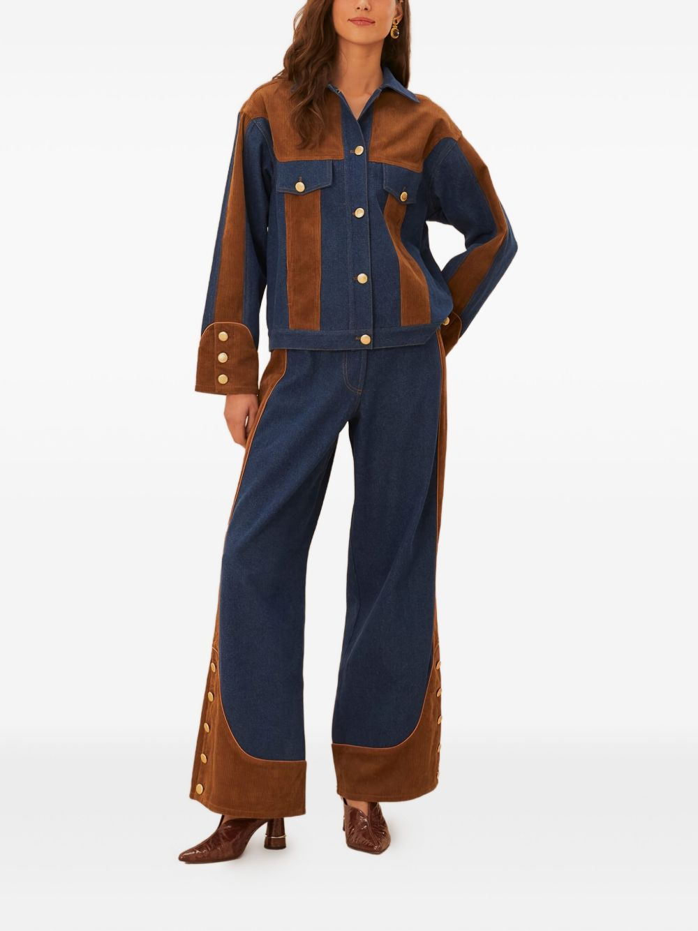 corduroy-panel jeans - 2