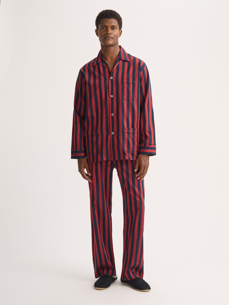 Men's Classic Fit Pajamas Royal Cotton Navy Blue & Red Stripe 1