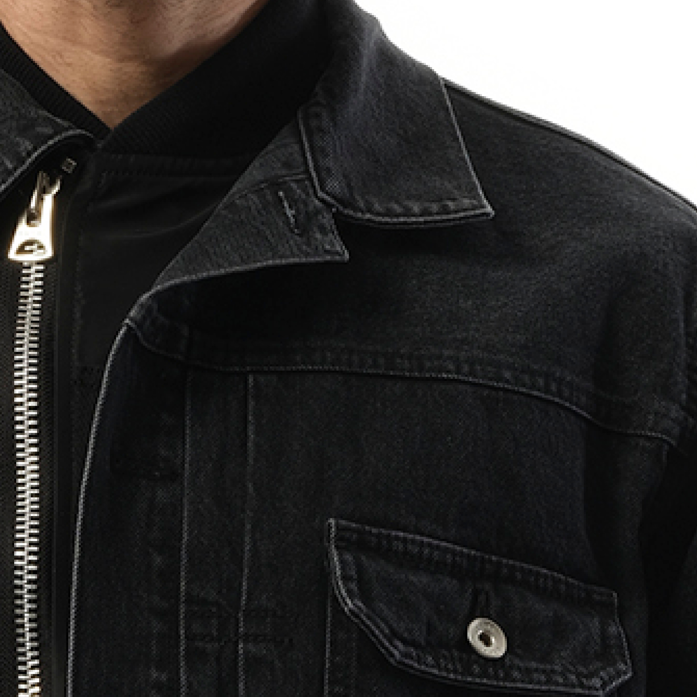 Denim Nylon Double Jacket in Black - 3