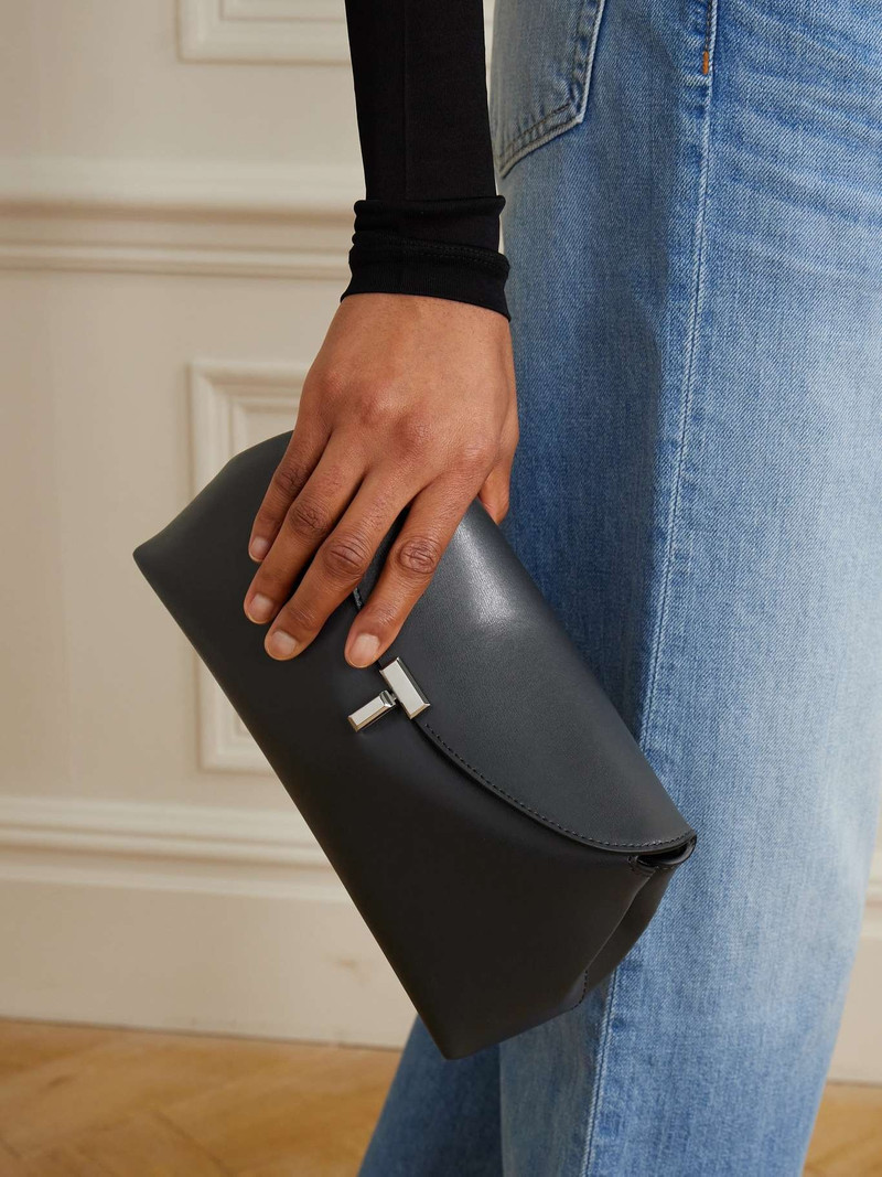 Totême T-Lock leather clutch Gray outlook