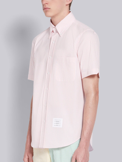 Thom Browne Pink Seersucker Stripe Short Sleeve Shirt outlook