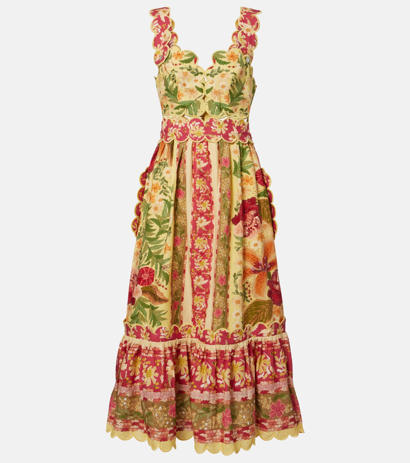 Stitched Garden floral linen-blend midi dress 1