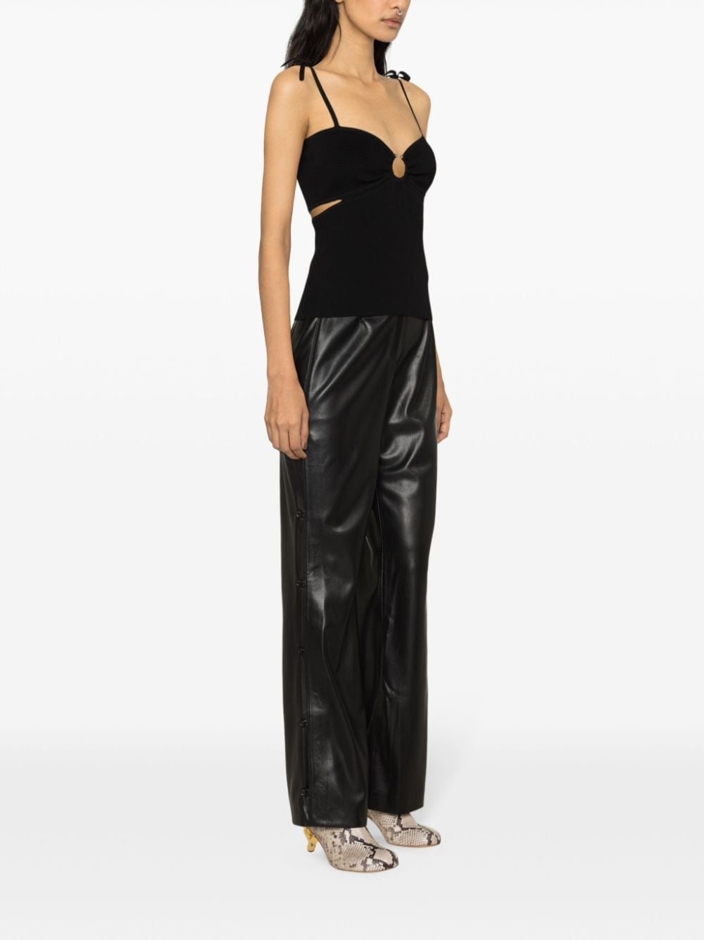 tied-straps fine-ribbed top - 3