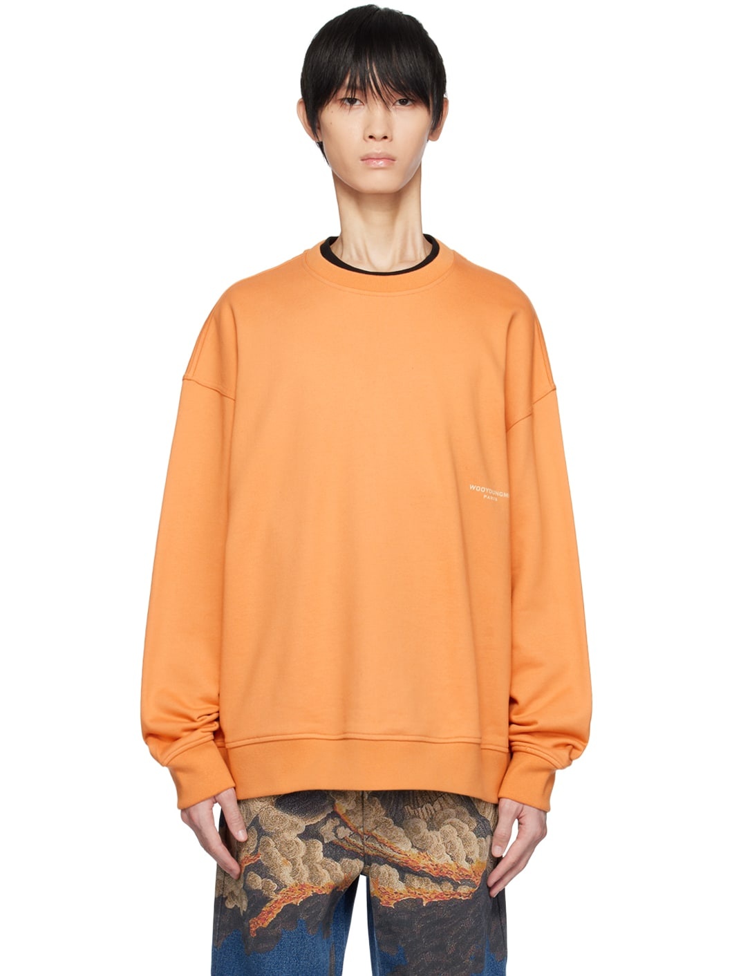 Orange Leather Patch Sweatshirt - 1