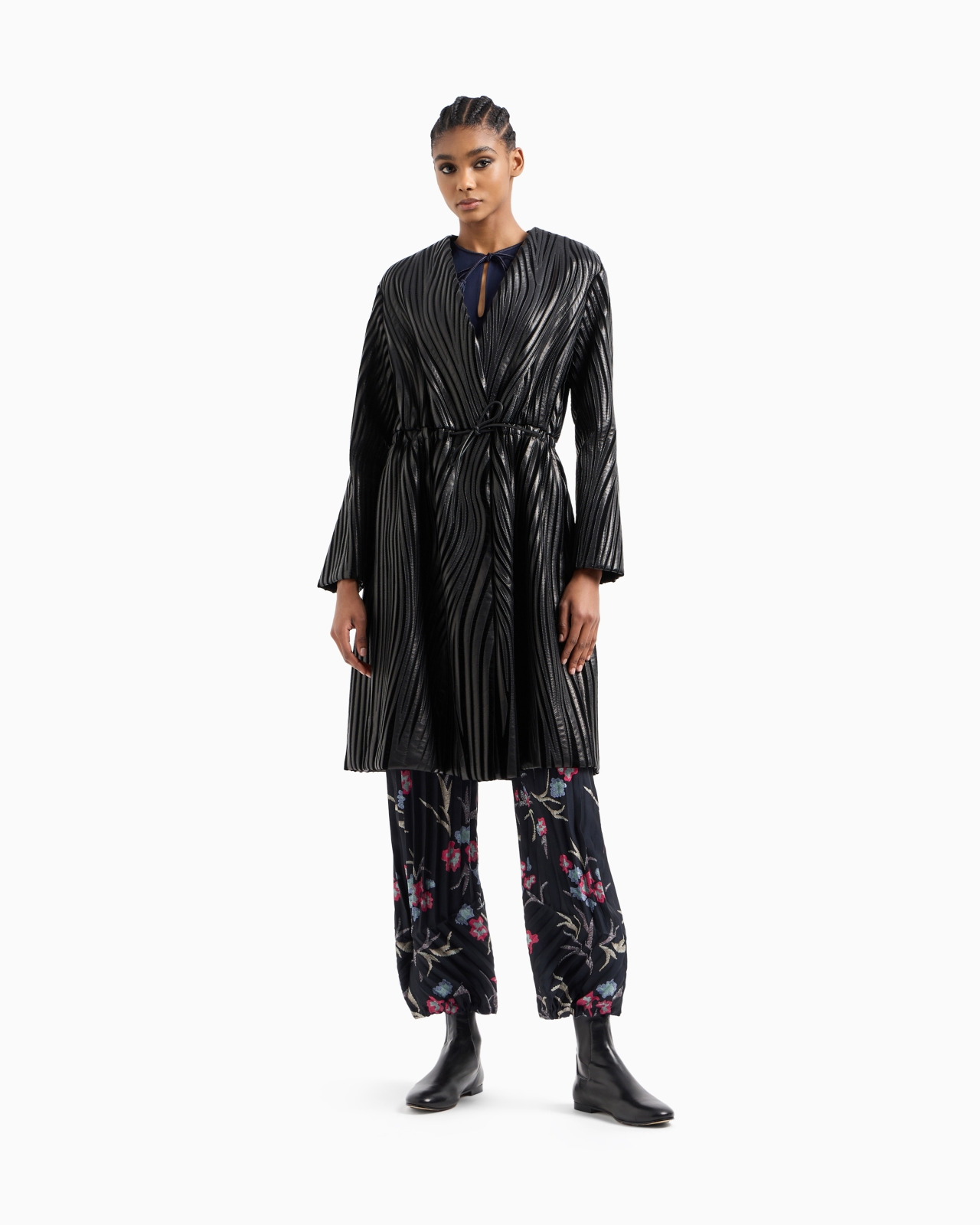 EMBROIDERED NAPPA LEATHER AND VELVET COAT - 4