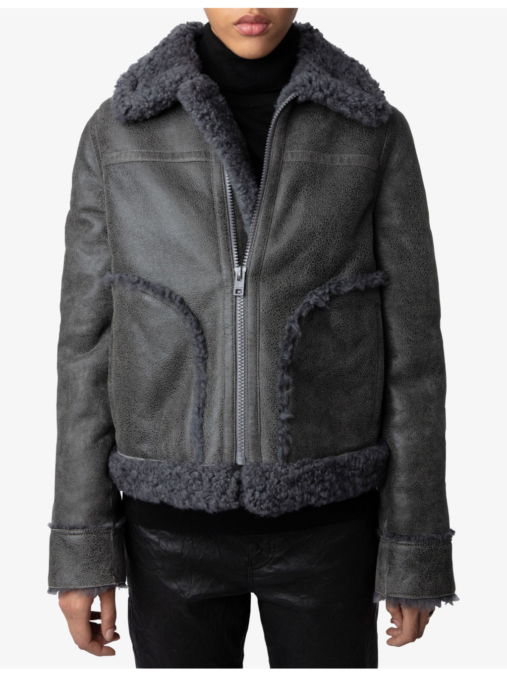 Kady regular-fit shearling and leather jacket - 5