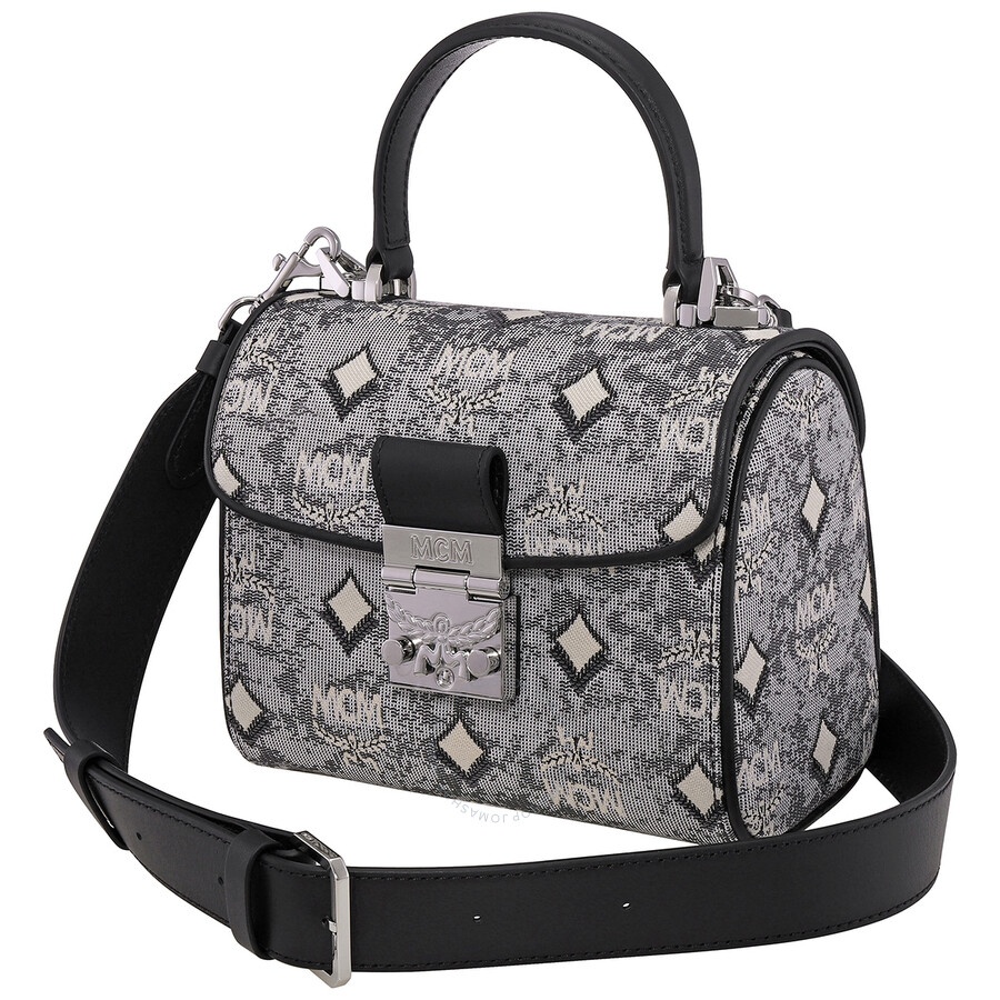 MCM Ladies Grey Satchel in Vintage Jacquard Monogram - 4