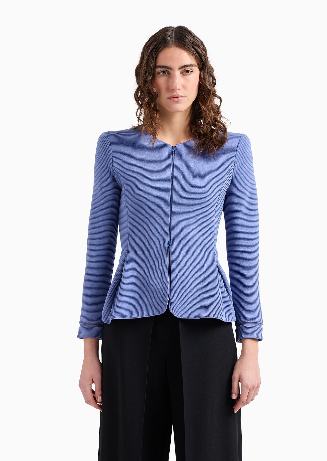 Ottoman jersey, single-breasted jacket with godet pleats - 2