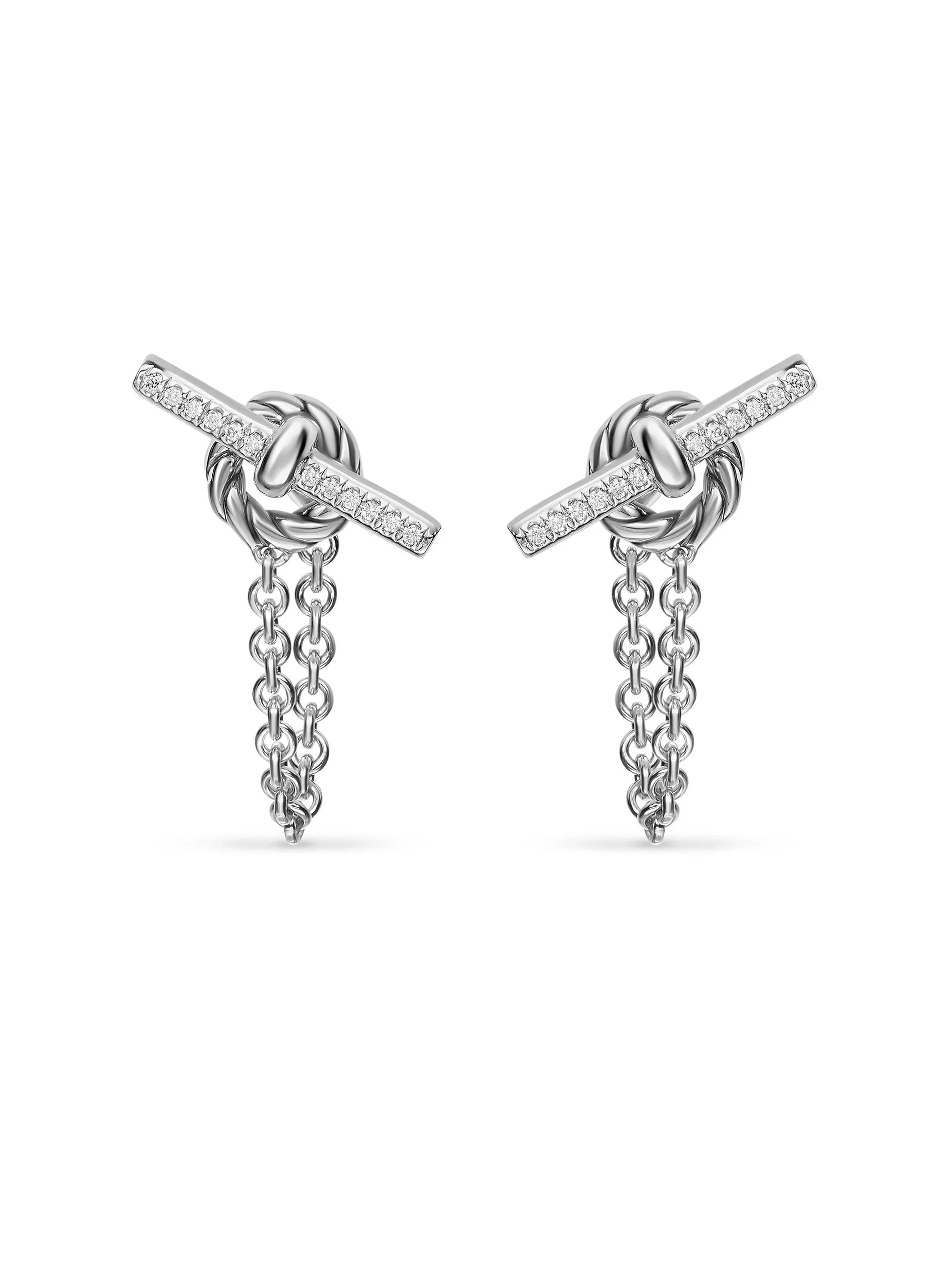 Women's DY Mercer Petite Toggle Chain Stud Earrings in Sterling Silver with Diamonds, 38.2MM - Silve - 1