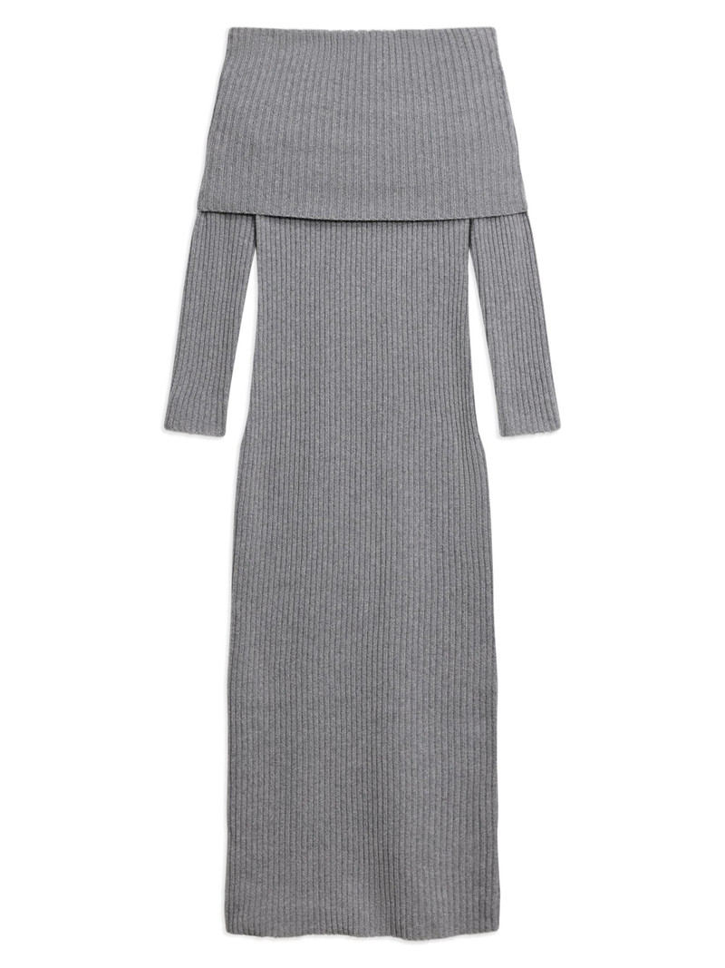 Women's Off-The-Shoulder Ribbed Wool-Cashmere Maxi Dress - Grey Heather 1