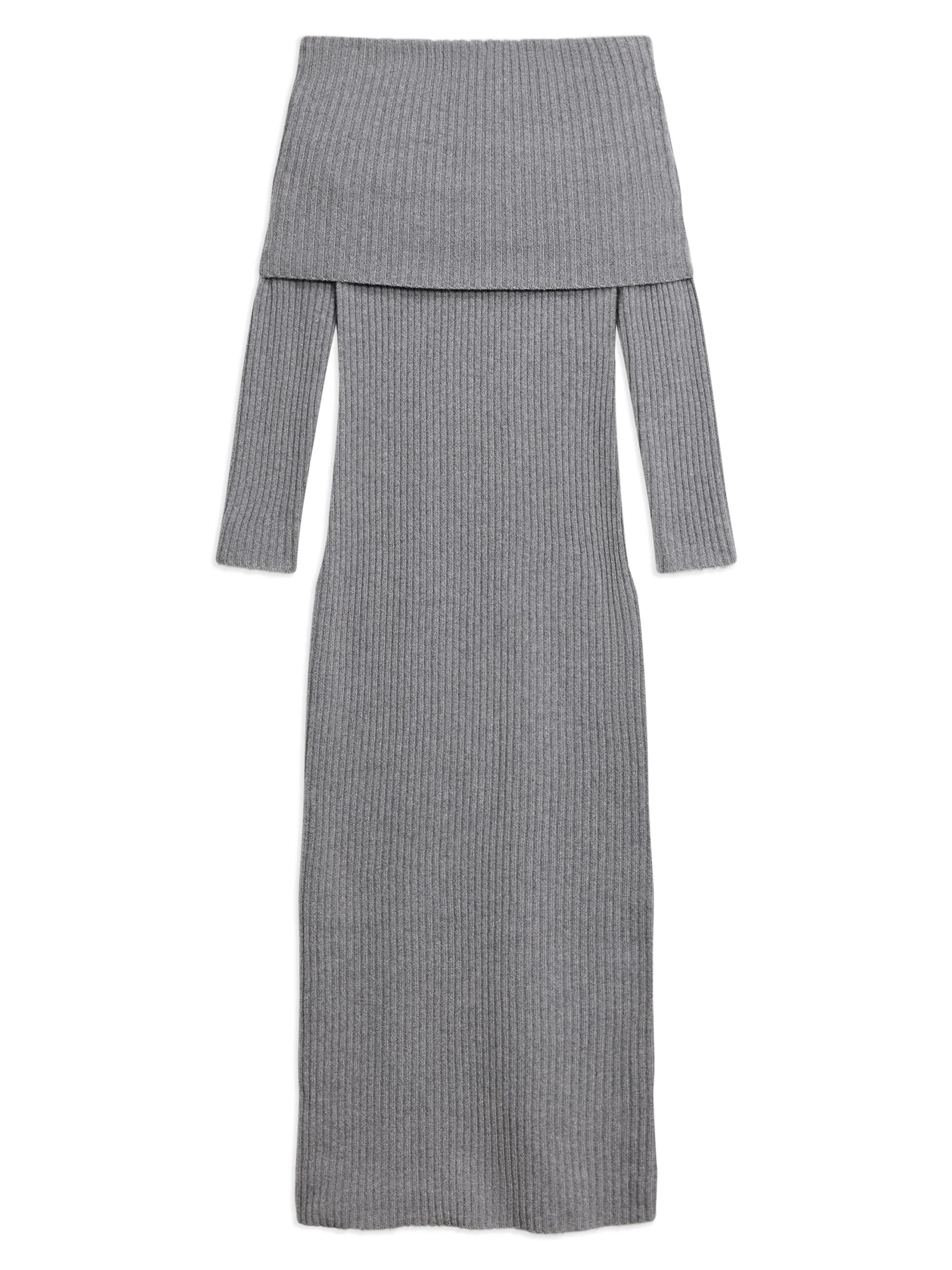 Women's Off-The-Shoulder Ribbed Wool-Cashmere Maxi Dress - Grey Heather - 1