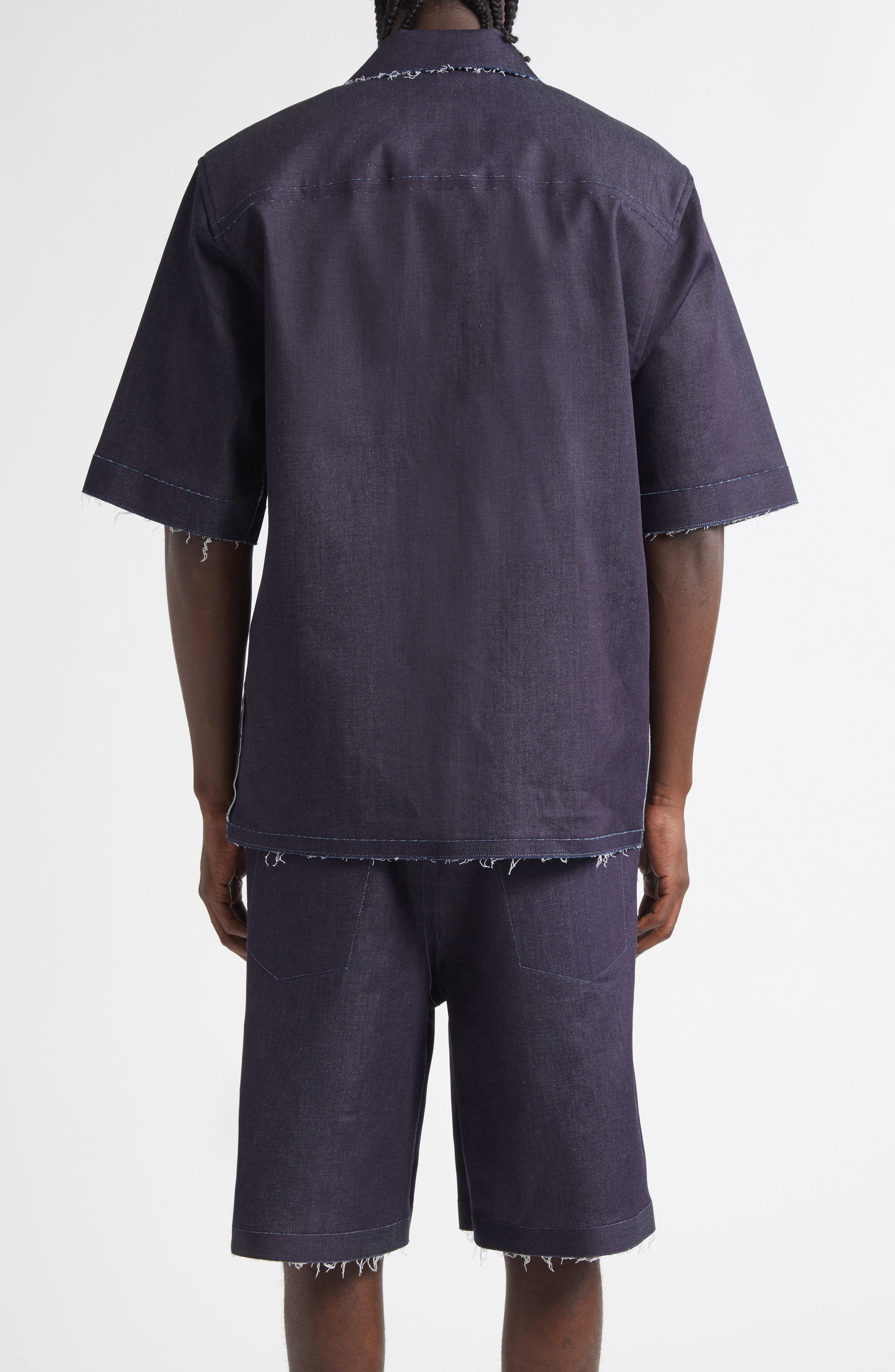 Marni Trompe l'Oeil Stretch Denim Bowling Shirt in Unb99 Blue/Black at Nordstrom - 2