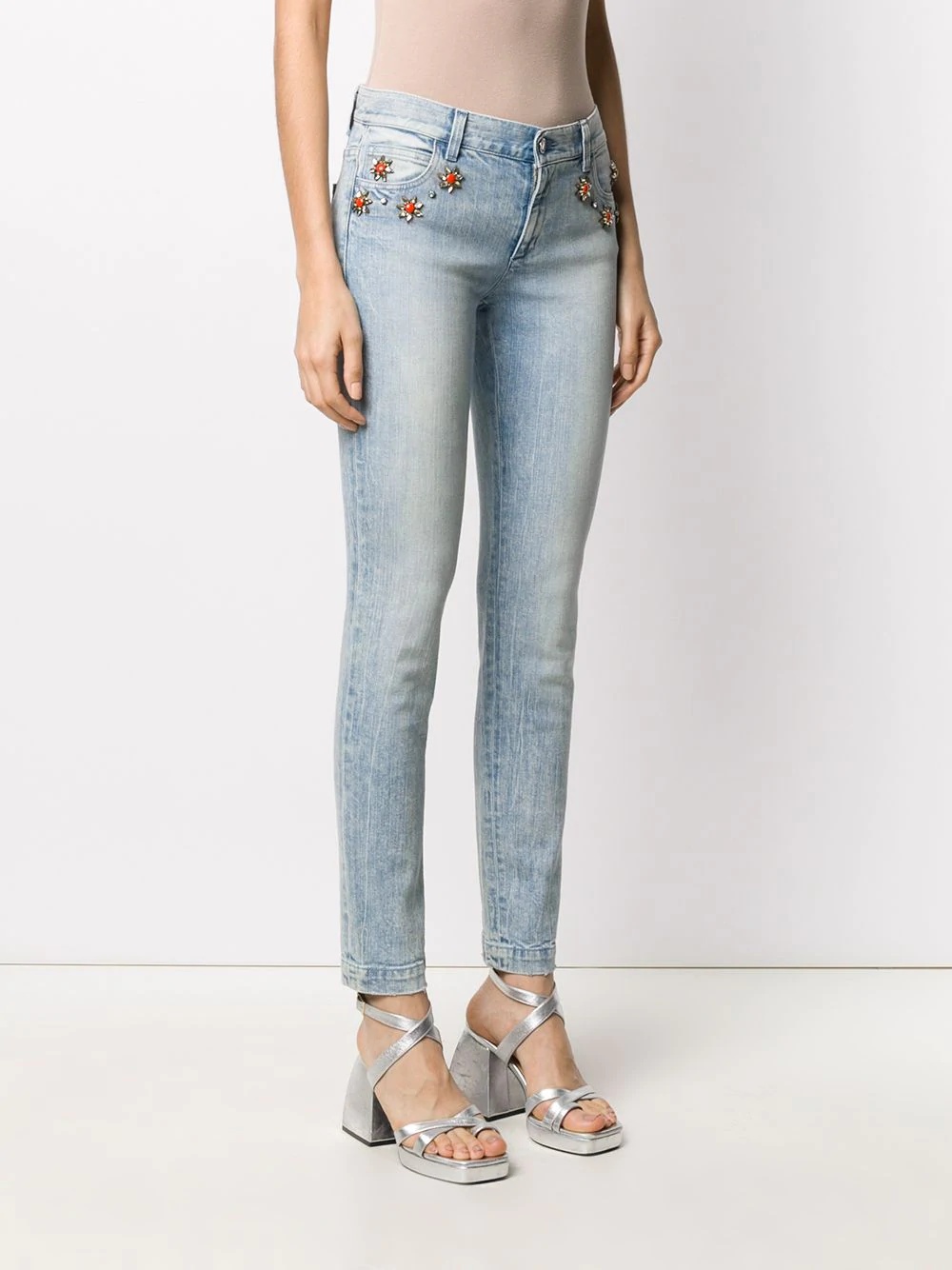 crystal-embellished denim jeans - 3