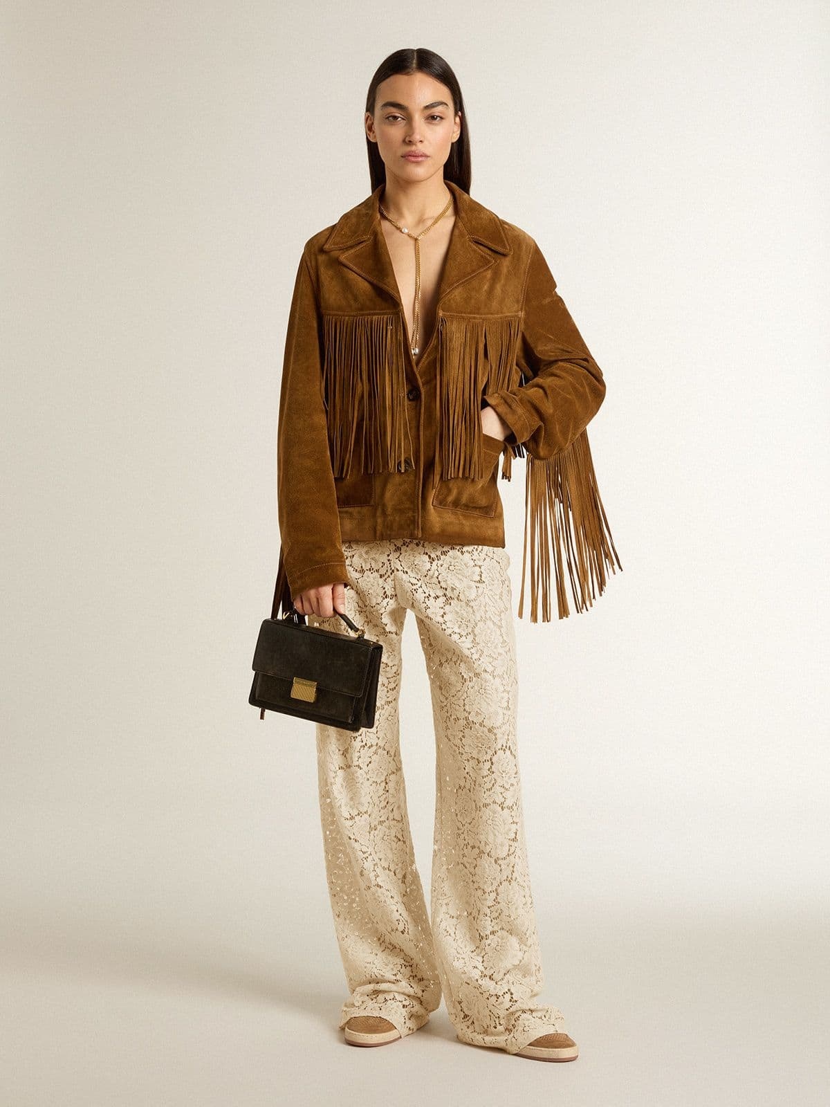 Women's cream-colored see-through lace pants - 3