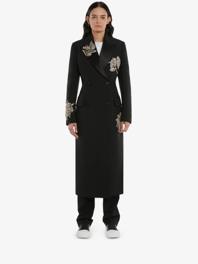 Alexander McQueen Embroidered Double Breasted Coat in Black outlook