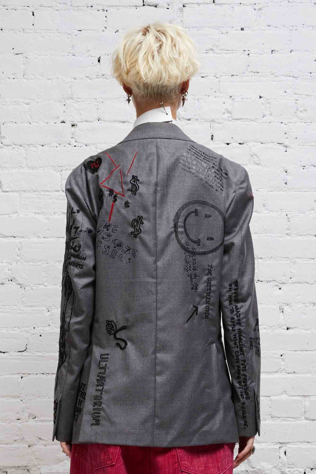 EMBROIDERED SPORT BLAZER - GREY - 5