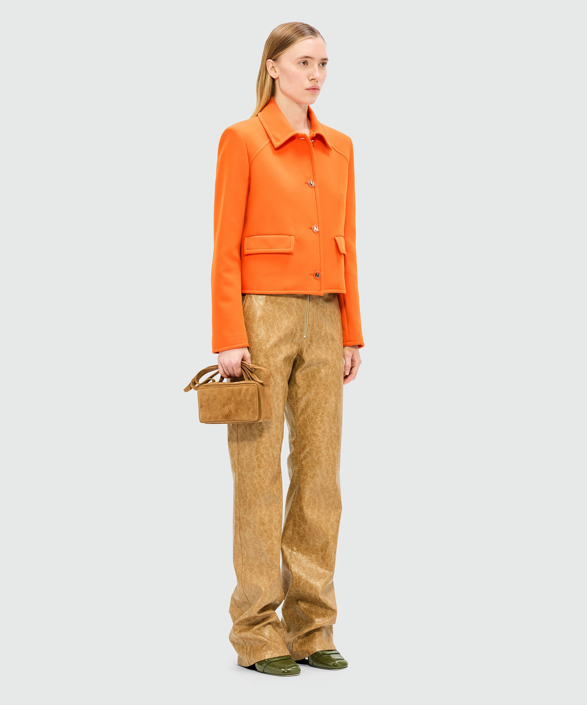 Orange single-breasted cady jacket with "TheMwave" detail - 4