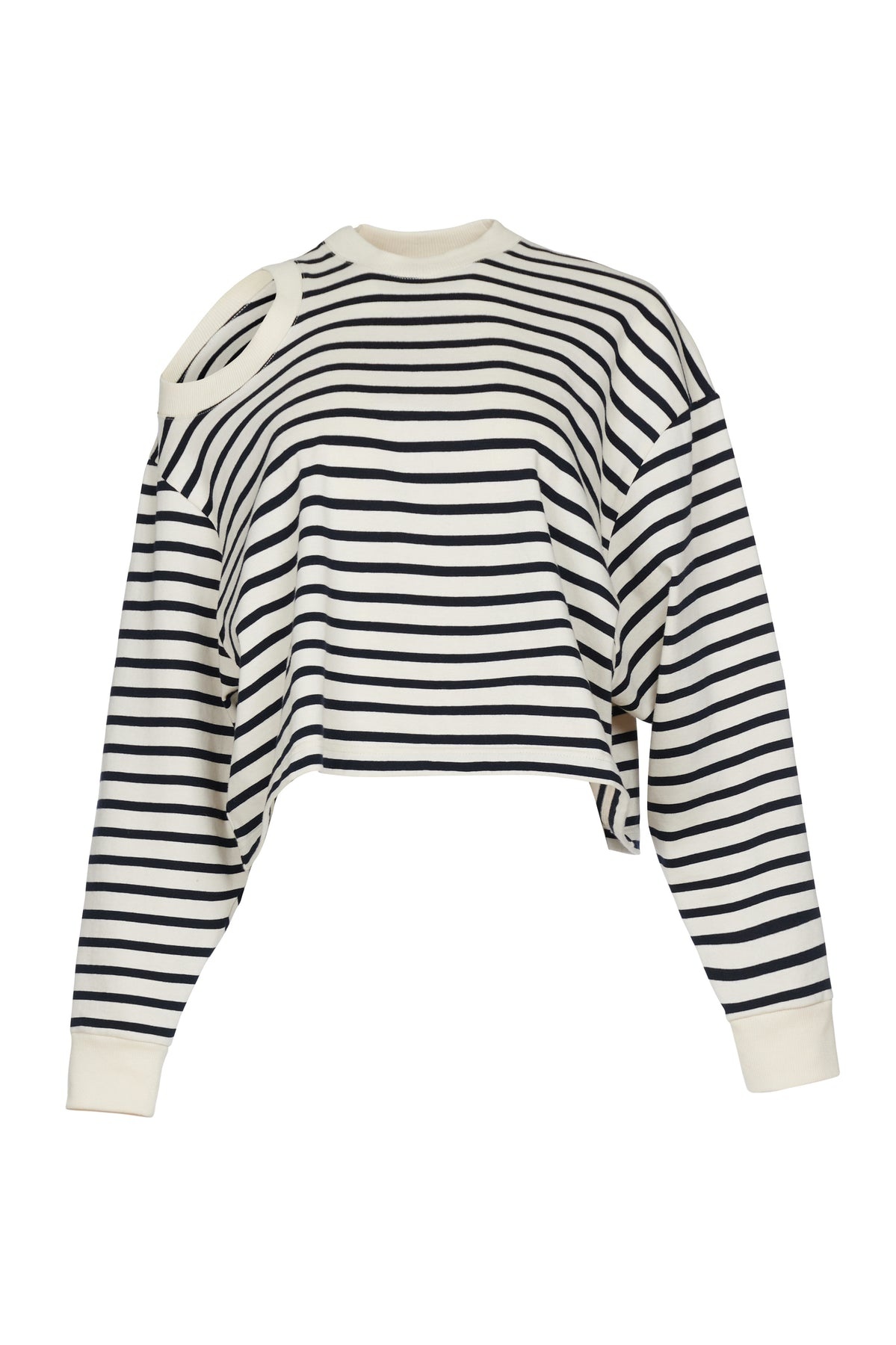 STRIPED LONGSLEEVE TOP WITH SHOULDER CUTOUT NAVY WHITE - 6