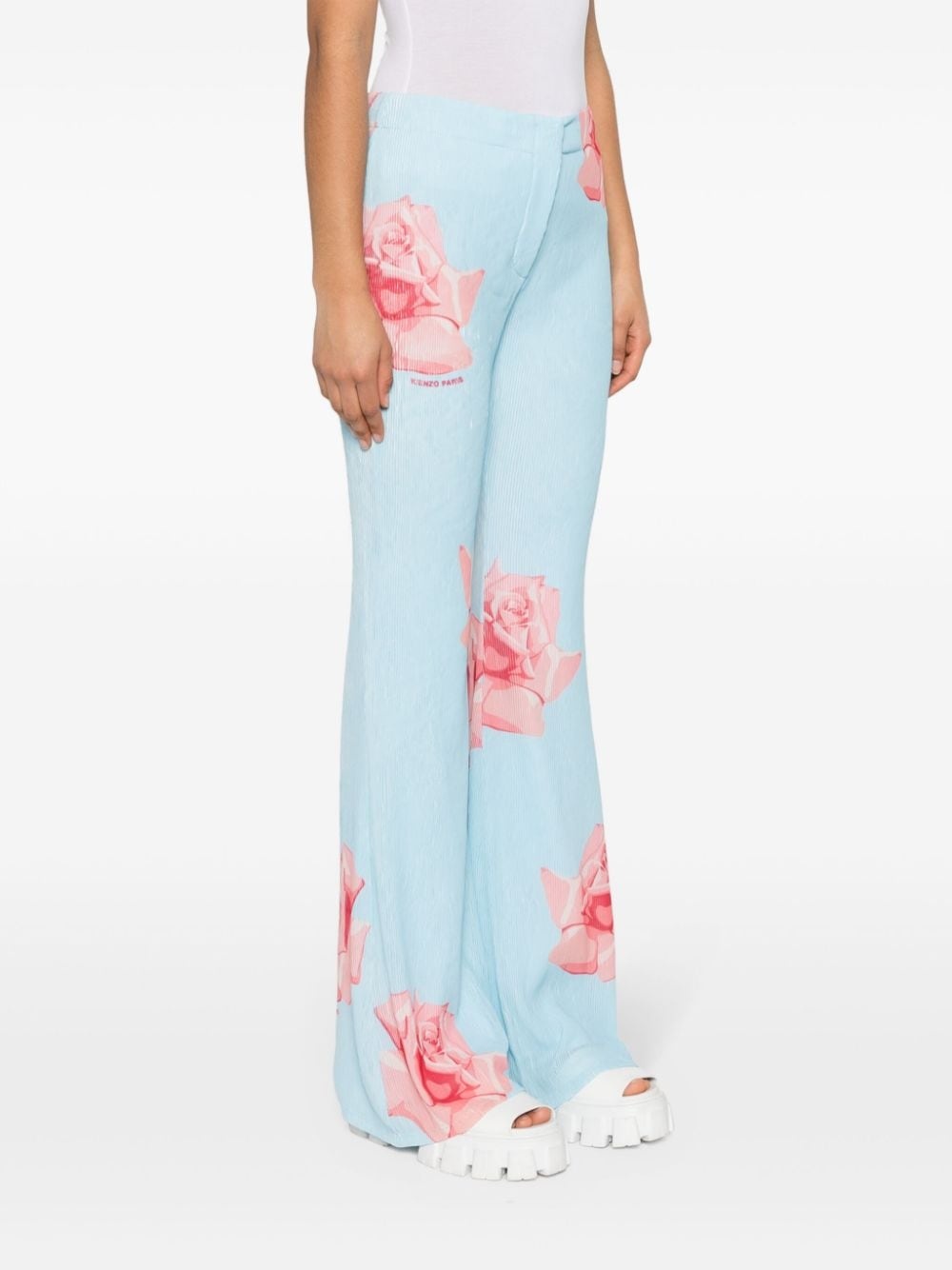 rose-print flared trousers - 3