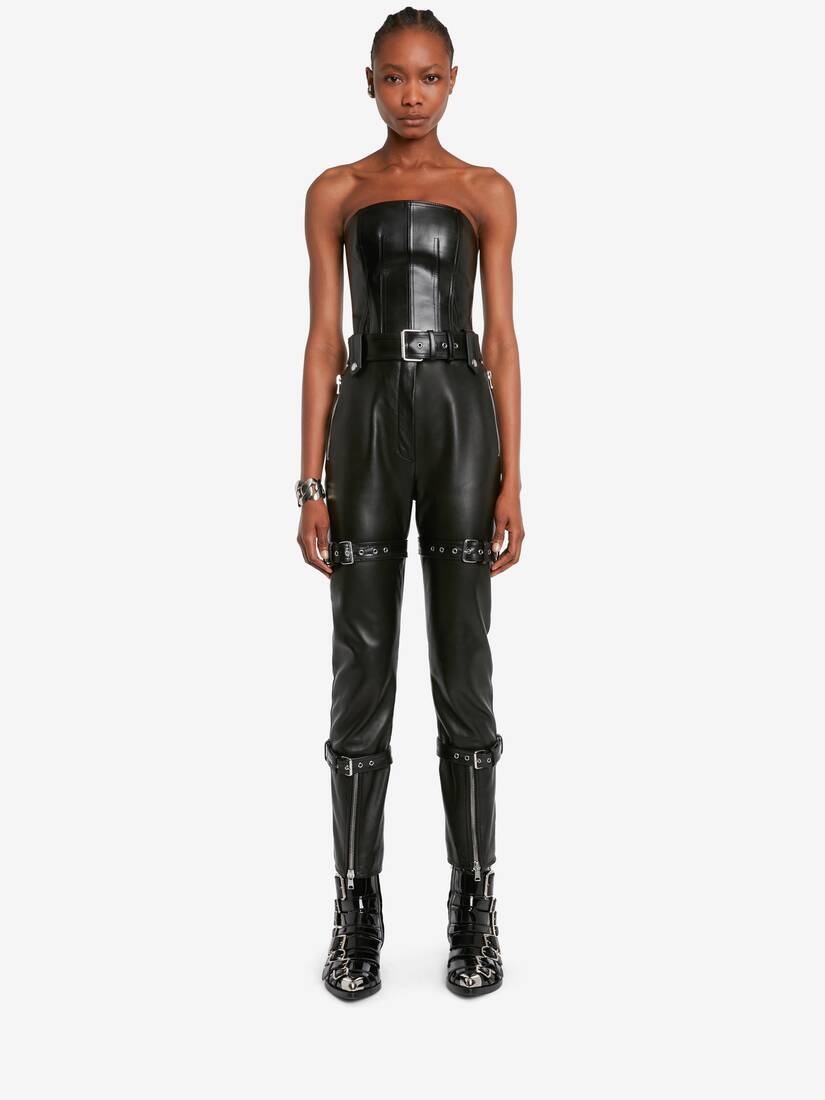 Women's Leather Bustier Top in Black - 2