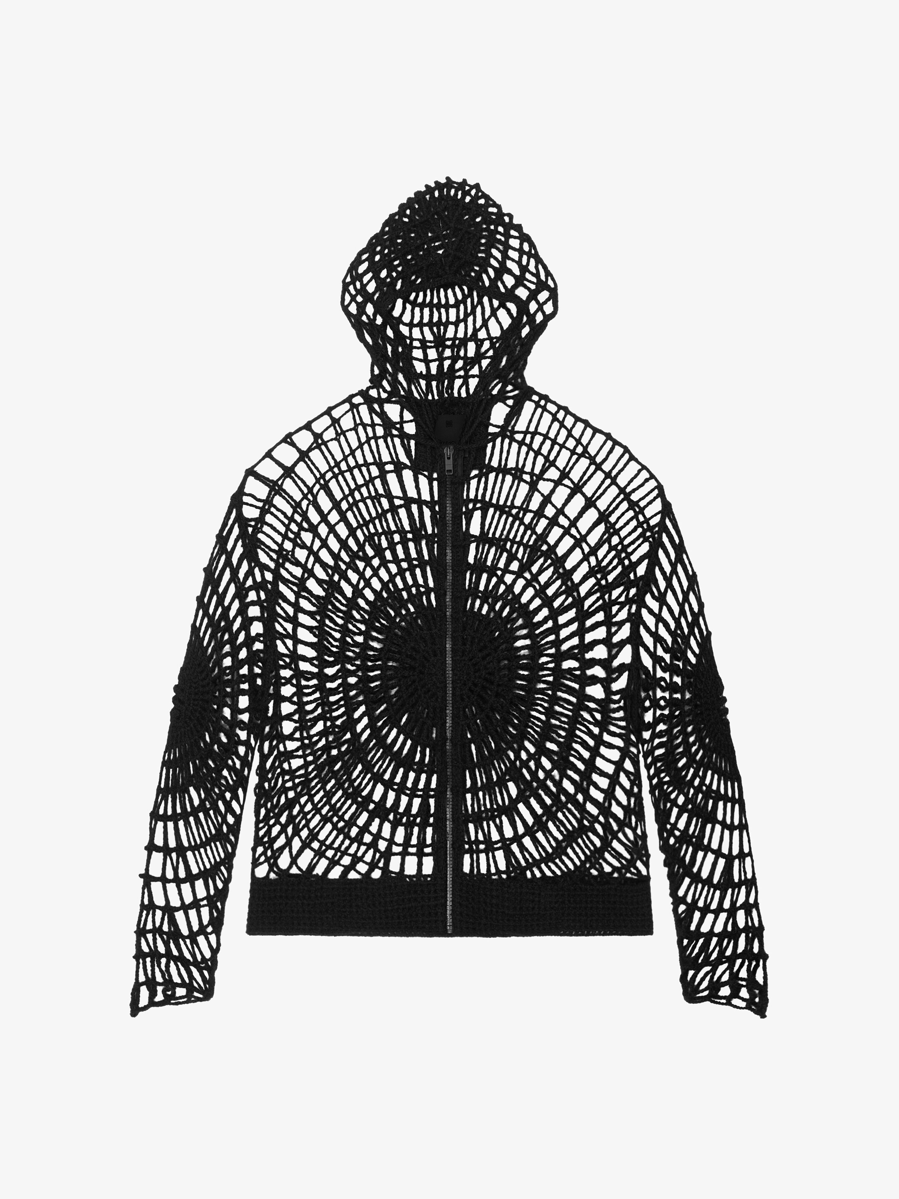 ZIPPED HOODIE IN CROCHET KNIT SPIDER WEB EFFECT - 1