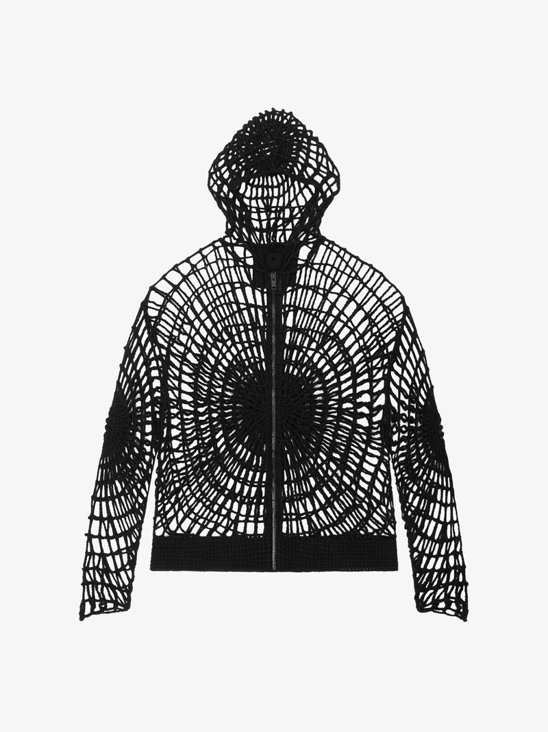 ZIPPED HOODIE IN CROCHET KNIT SPIDER WEB EFFECT 1