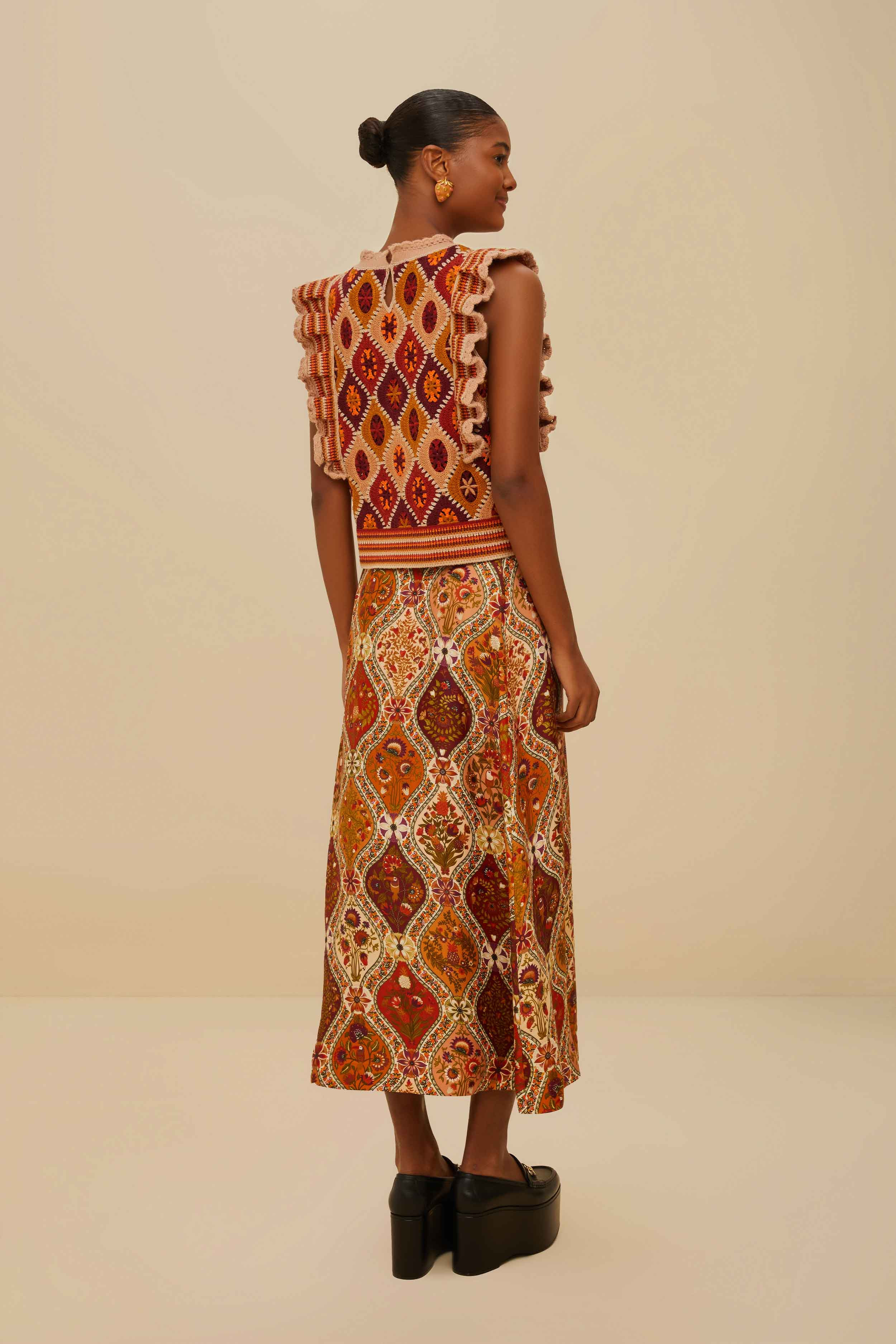 Multicolor Romantic Nature Lenzing™ Ecovero™ Viscose Midi Skirt - 3