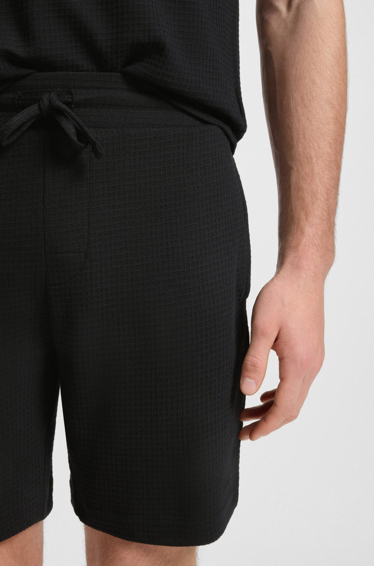 WAFFLE-STRUCTURED PAJAMA SHORTS WITH EMBROIDERED LOGO - 3