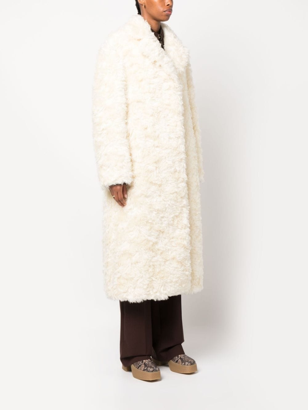 notched-lapels faux-fur coat - 3