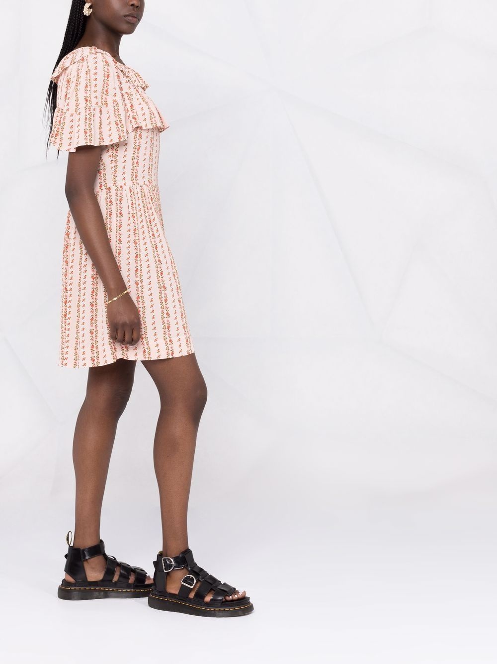 floral-print cape-like mini dress - 4