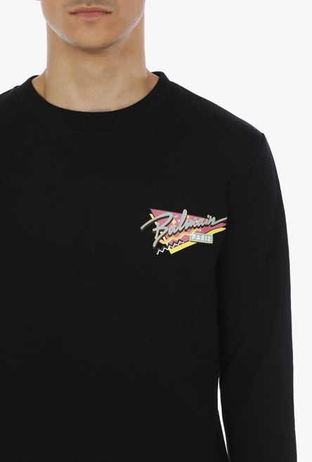 Black cotton sweatshirt with multicolor Balmain Paris logo print - 6