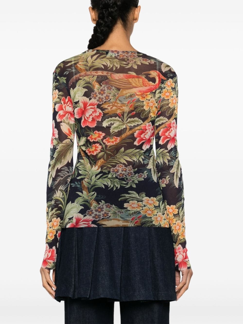 floral-print semi-sheer top - 4