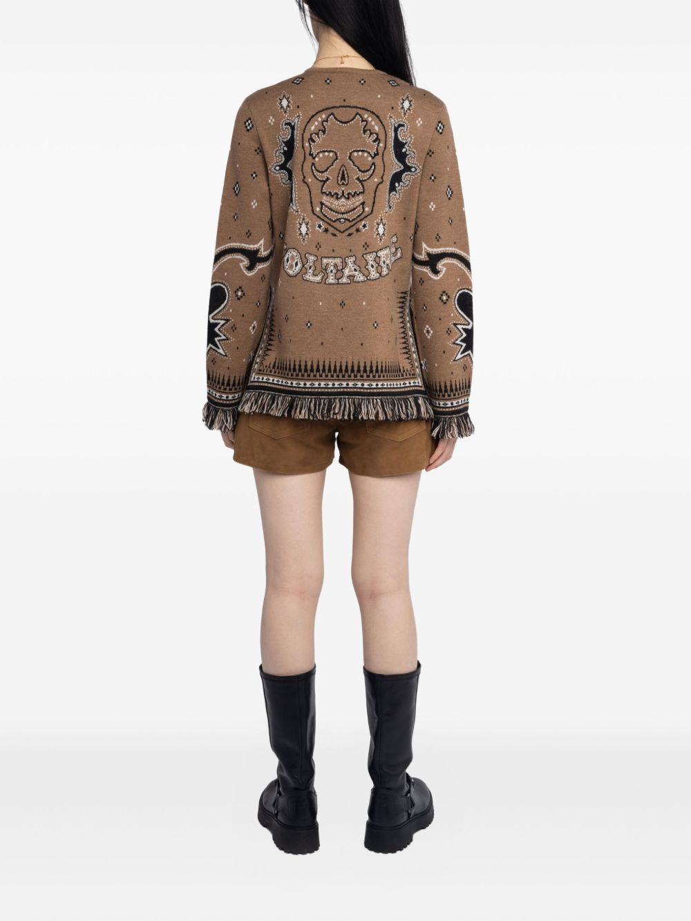 lace-up skull-print sweater - 3