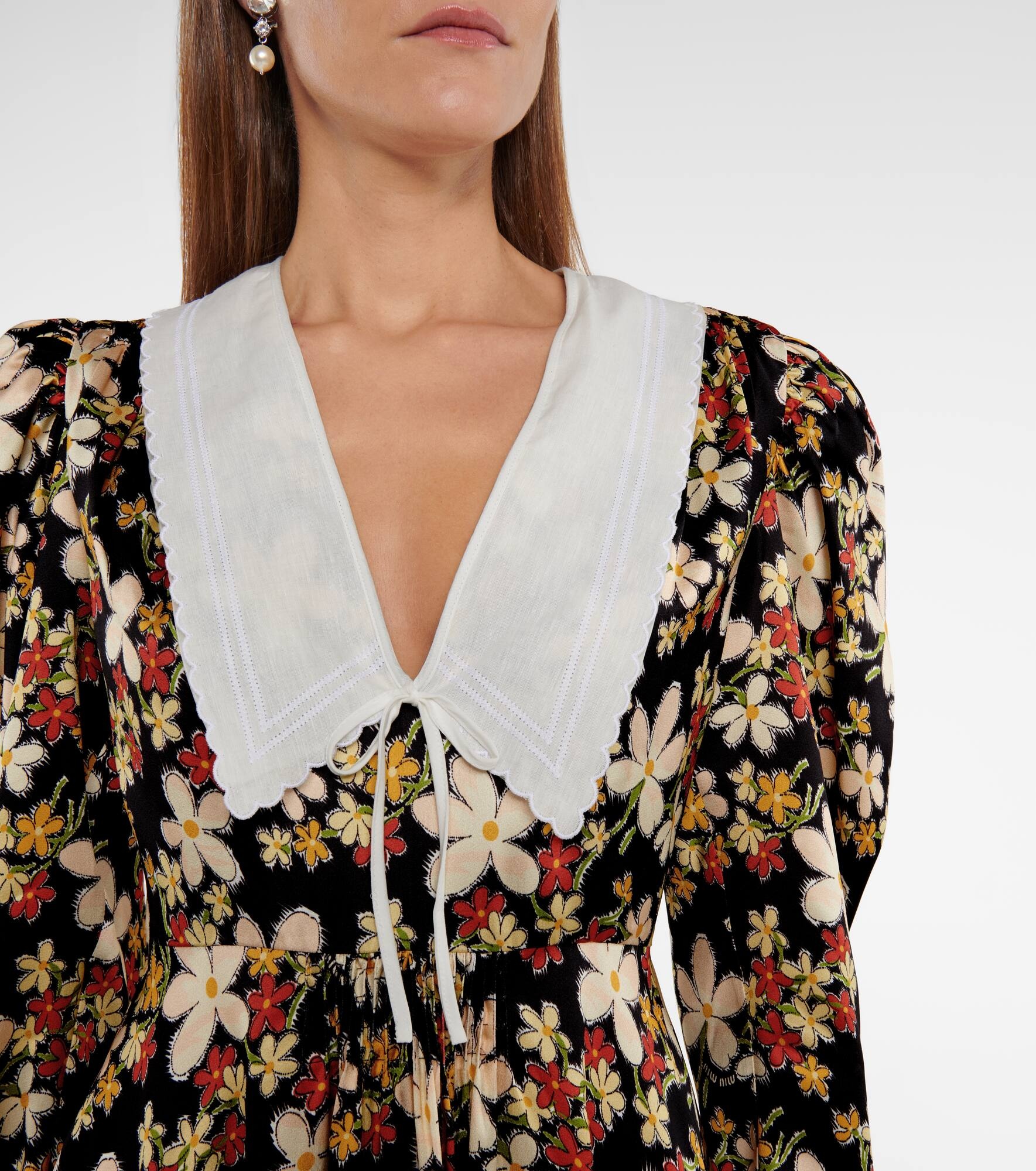 Floral satin sablé minidress - 4
