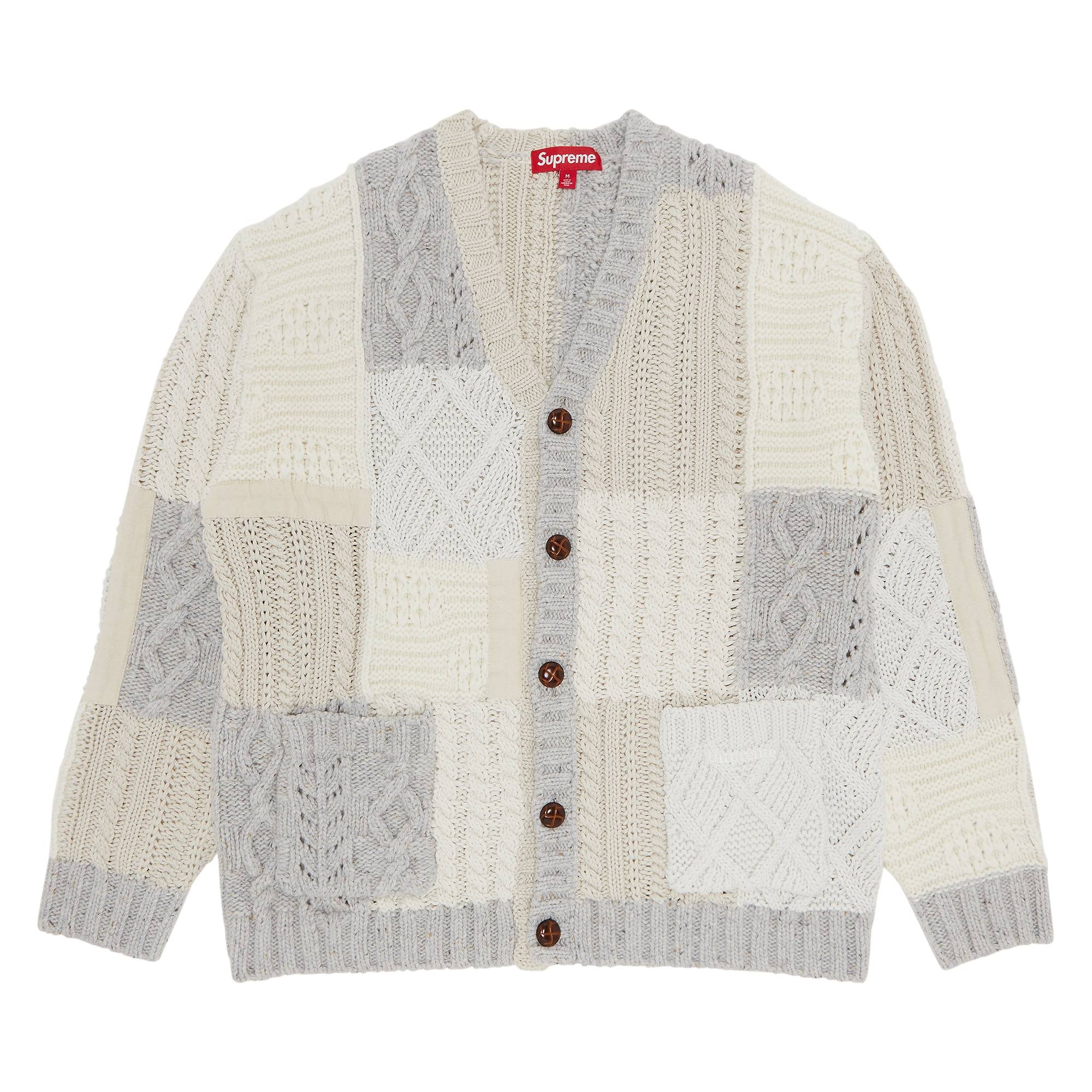 supreme Patchwork Cable Knit Cardigan M-