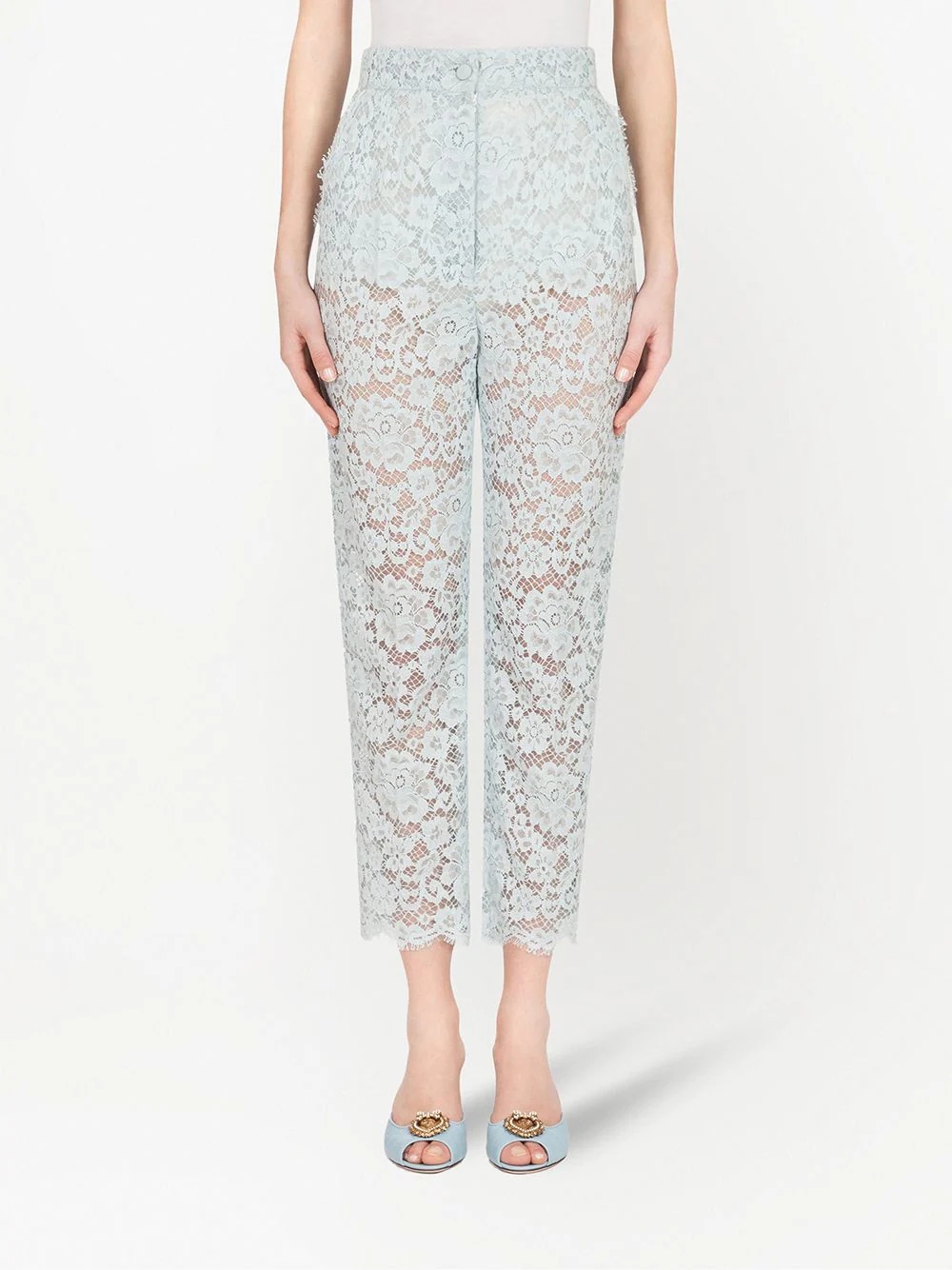 lace straight-leg trousers - 3