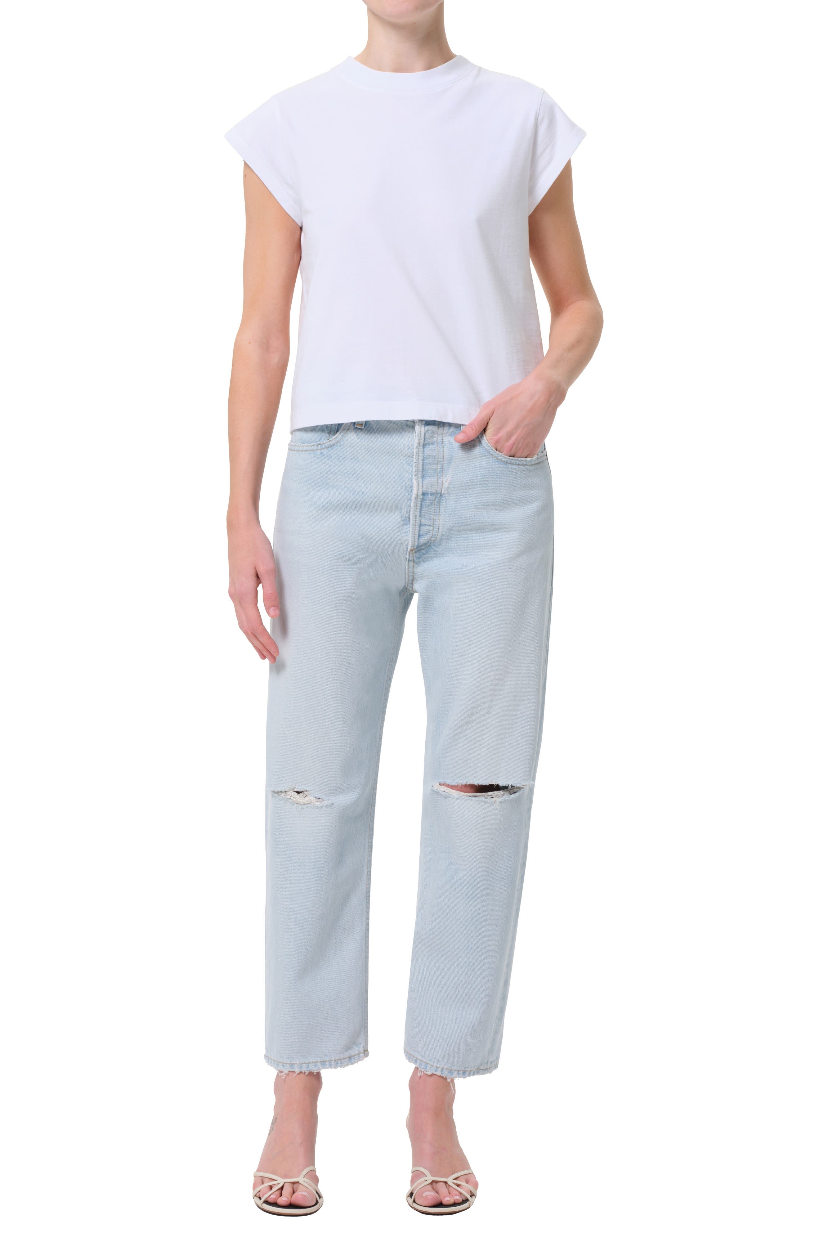 AGOLDE '90s Ripped Mid Rise Crop Relaxed Straight Leg Jeans in Requiem at Nordstrom - 5