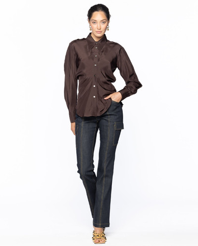 LVIR Silk Shirring Slim Fit Shirt - Brown outlook