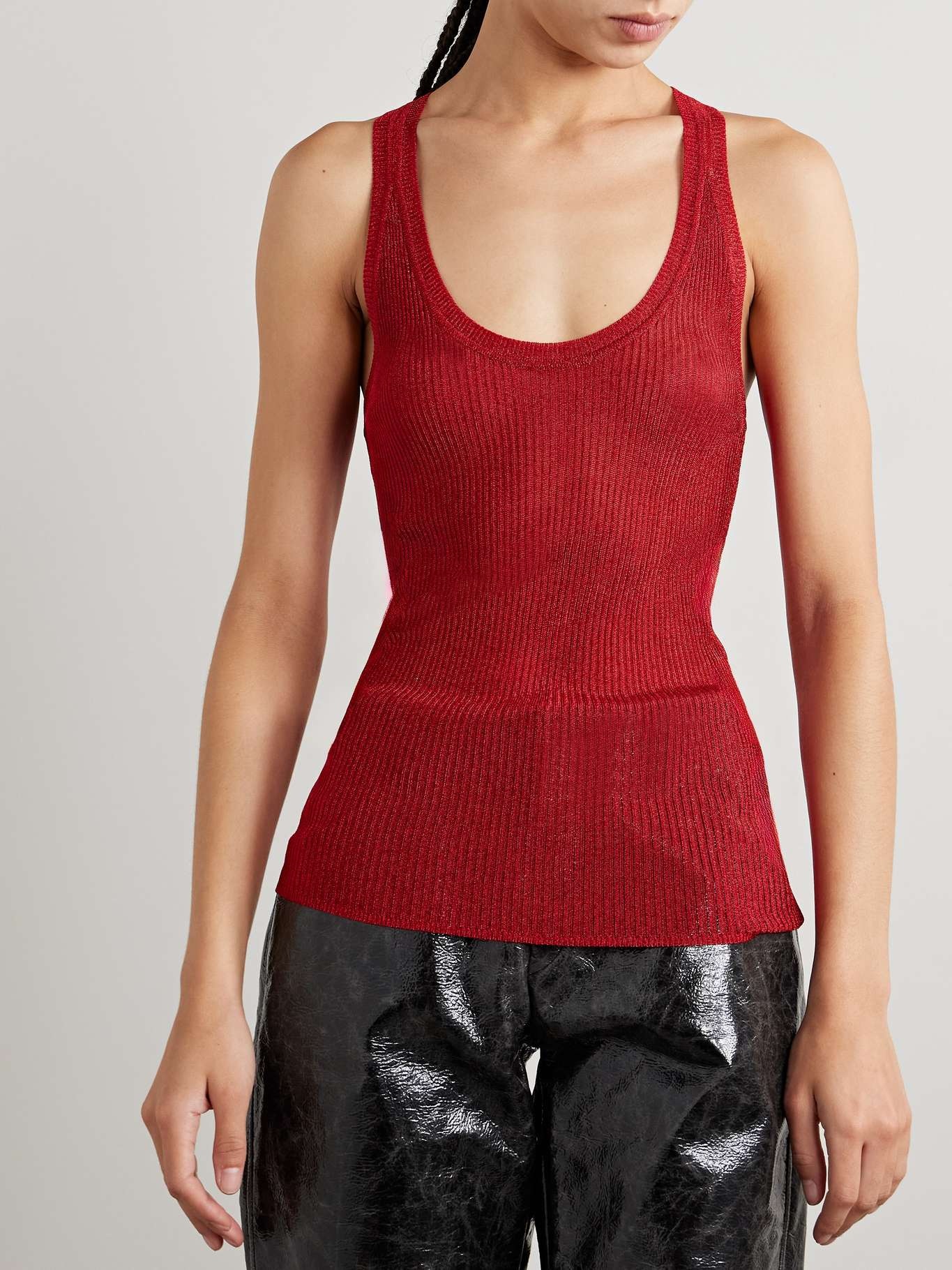 Joely metallic ribbed-knit tank - 3