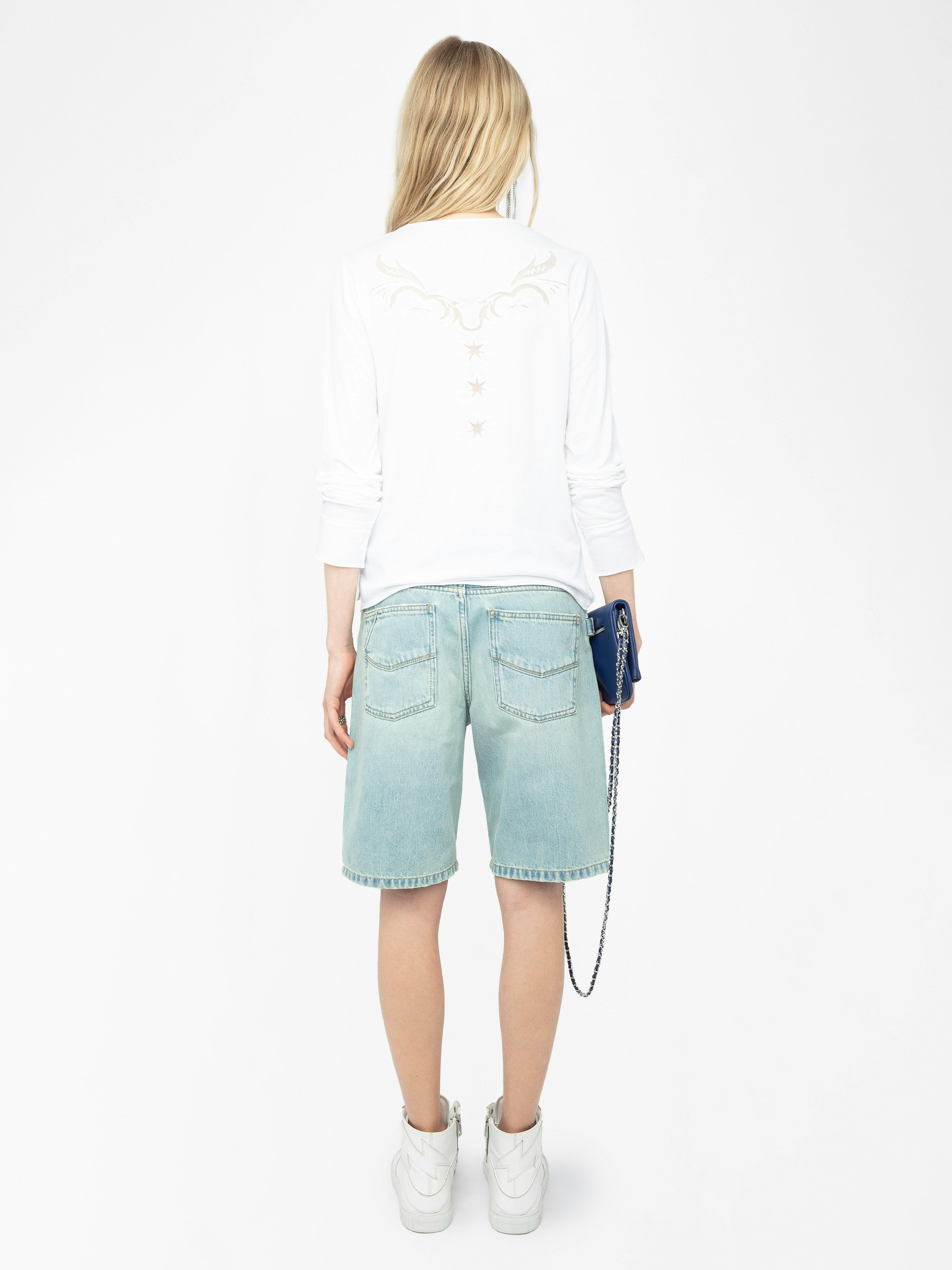 White Henley Fishnet T Shirt - 3